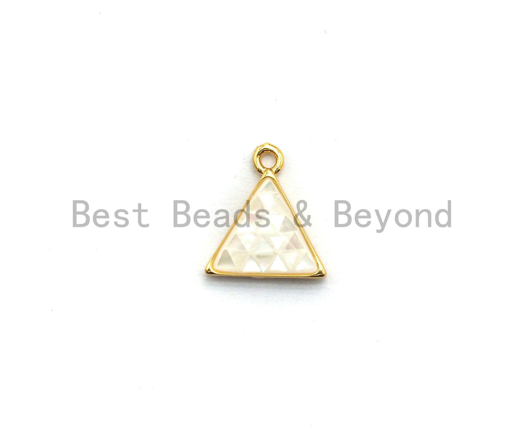 100% Natural White Color Shell Triangle Charm in Gold/Silver, White Shell Pearl Charm/Pendant, Shell Beads, 11x12mm,SKU#Z307