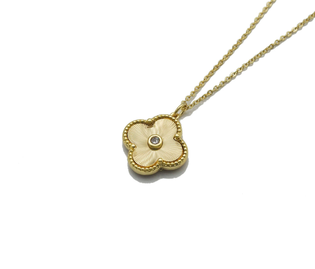 Gold Clover Stud Earrings and Necklace, Sku#FH206