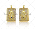 CZ Micro Pave Hamsa Hand On Rectangle Shape Pendant/Charm,Cubic Zirconia Medallion Charm, Necklace Bracelet Charm Pendant,18x28mm, Sku#LK219
