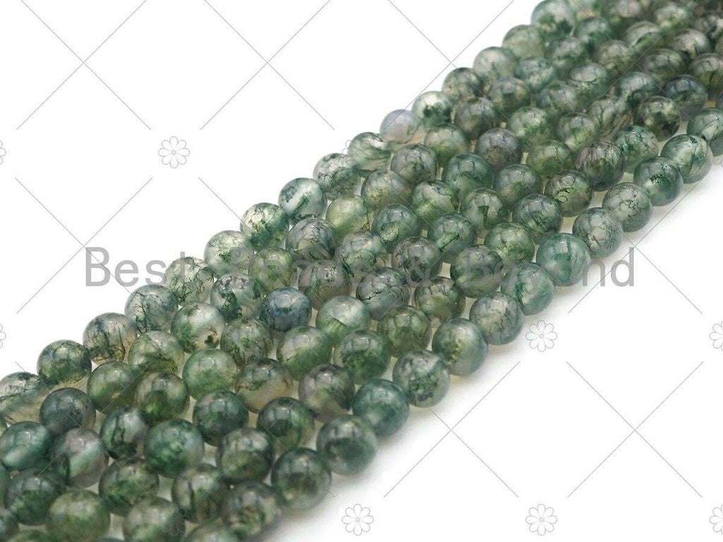 Top Quality Round Smooth Moss Agate, 6mm/8mm/10mm/12mm Green Moss Agate Beads,15.5'' Full Strand, UA185