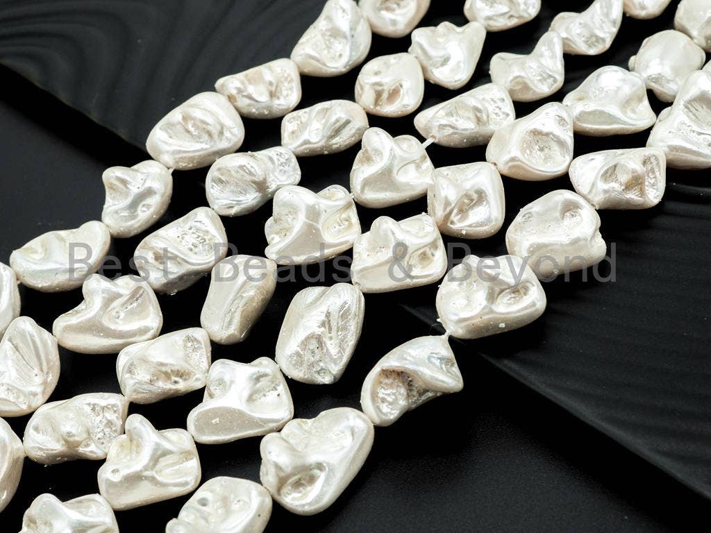Quality Natural Mother of Pearl beads, 15-21mm, White Irregular Plated Pearl Shell Beads, 16inch strand, SKU#T109