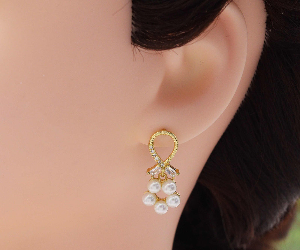 CZ Pearl Flower Earrings, Sku#LD239