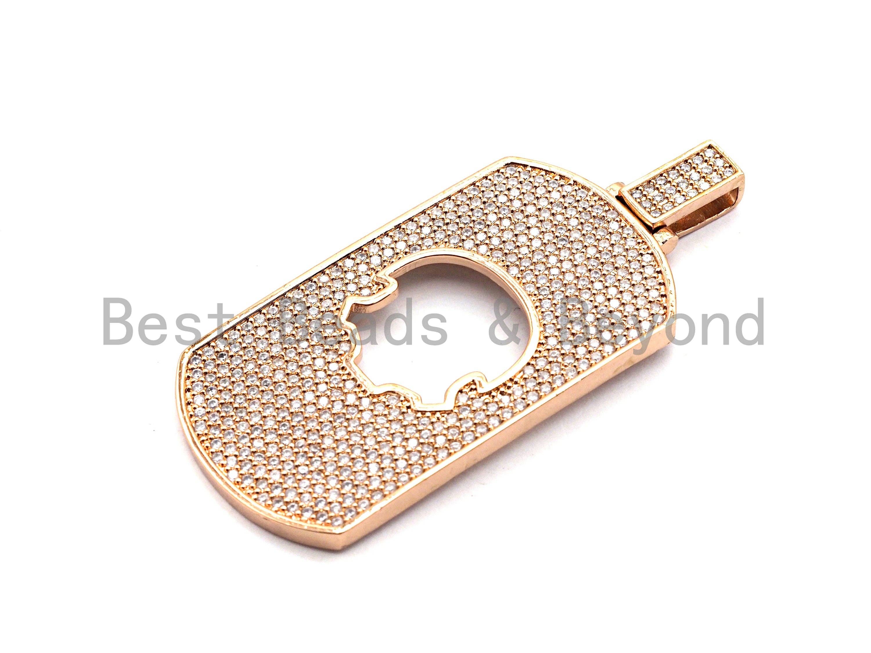 Large CZ Clear/Black Micro Pave Dog tag Hollow Out Skull Pen