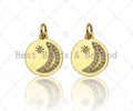 Dainty Shiny Gold Moon Star Round Coin Charms, Dainty Charms, Godl Coin Charm, Gold Pendant, 12x14mm, Sku#LK118