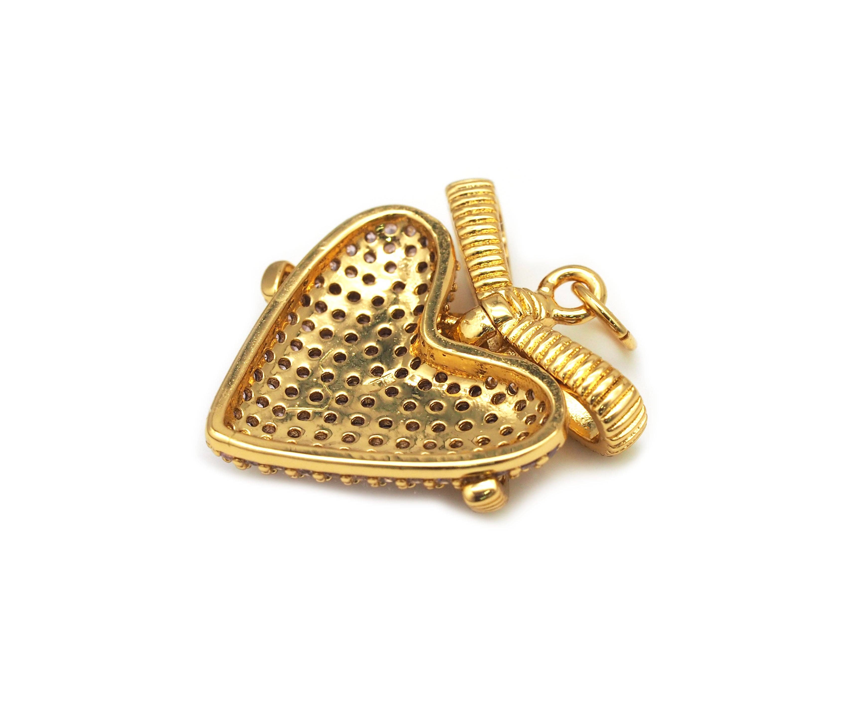 Pink CZ bow Heart Charm, Sku#Y623