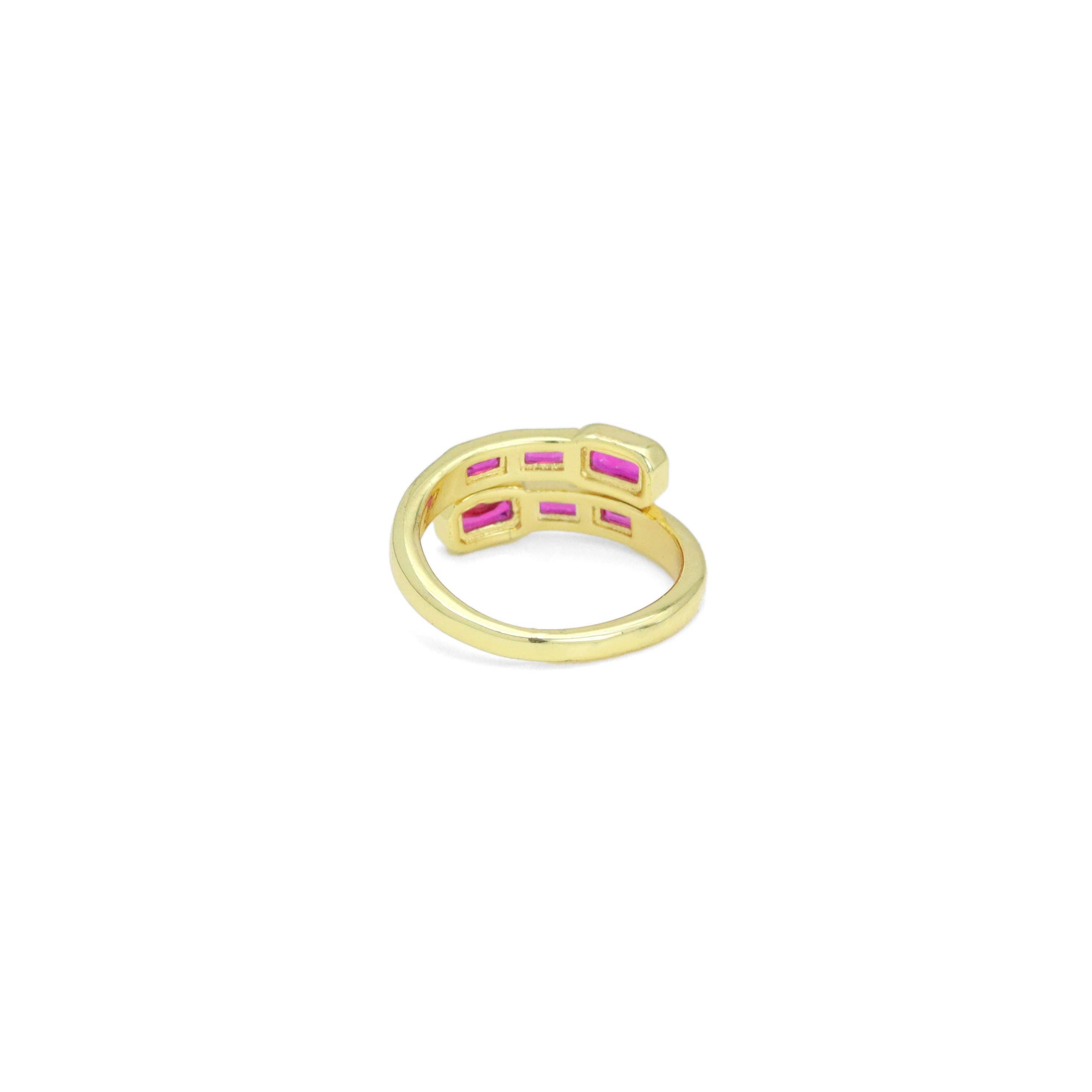 Blue Fuchsia Green  Rectangle CZ Wrap Adjustable Ring, Sku#L718