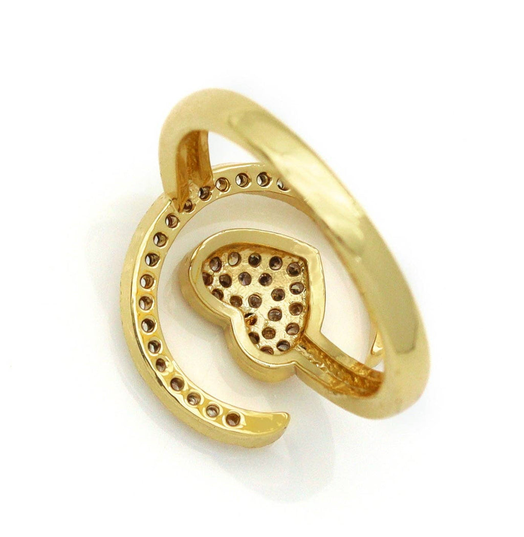 CZ Gold Heart Moon  Ring, Sku#LD320