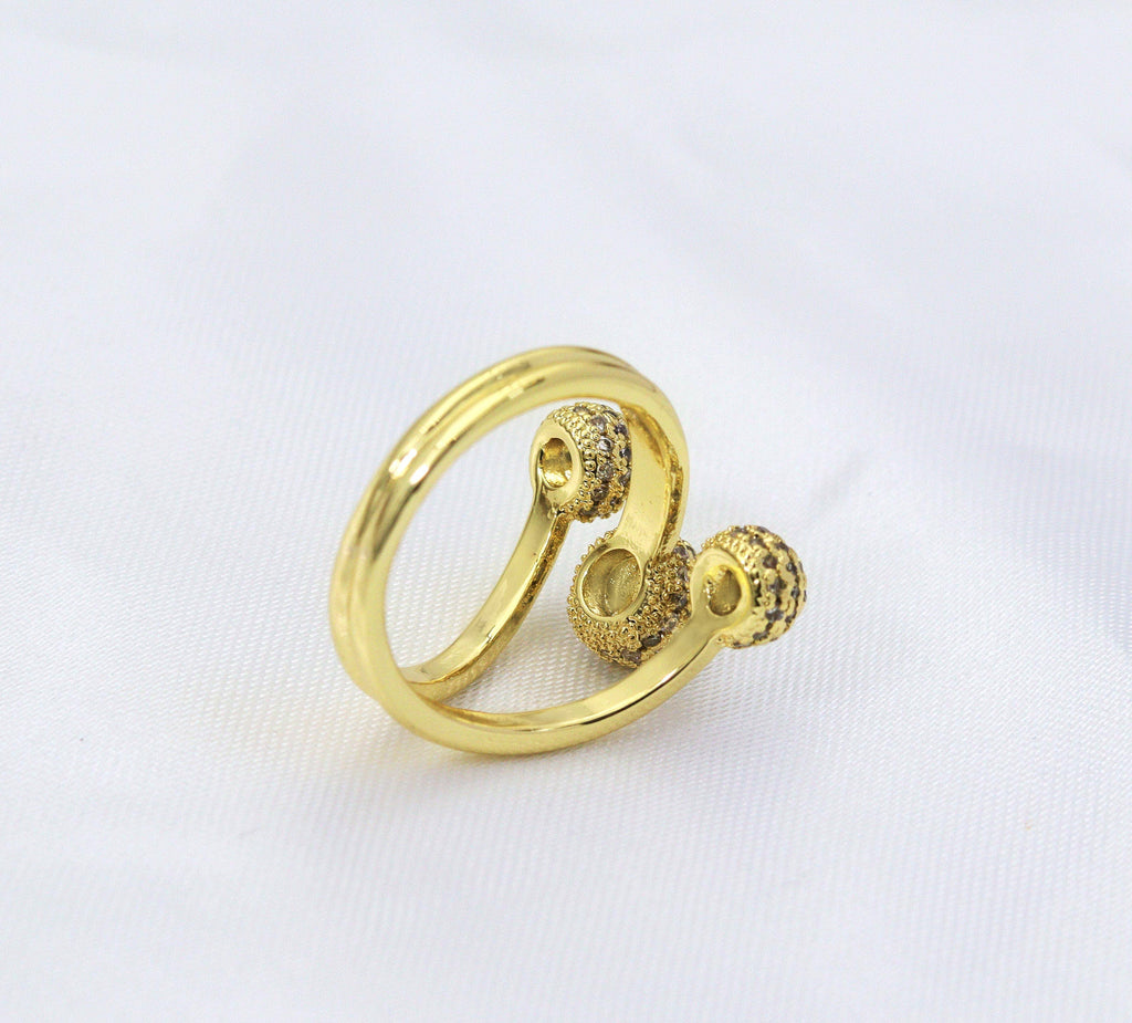 CZ Triple Ball Adjustable Ring, Sku#LD253