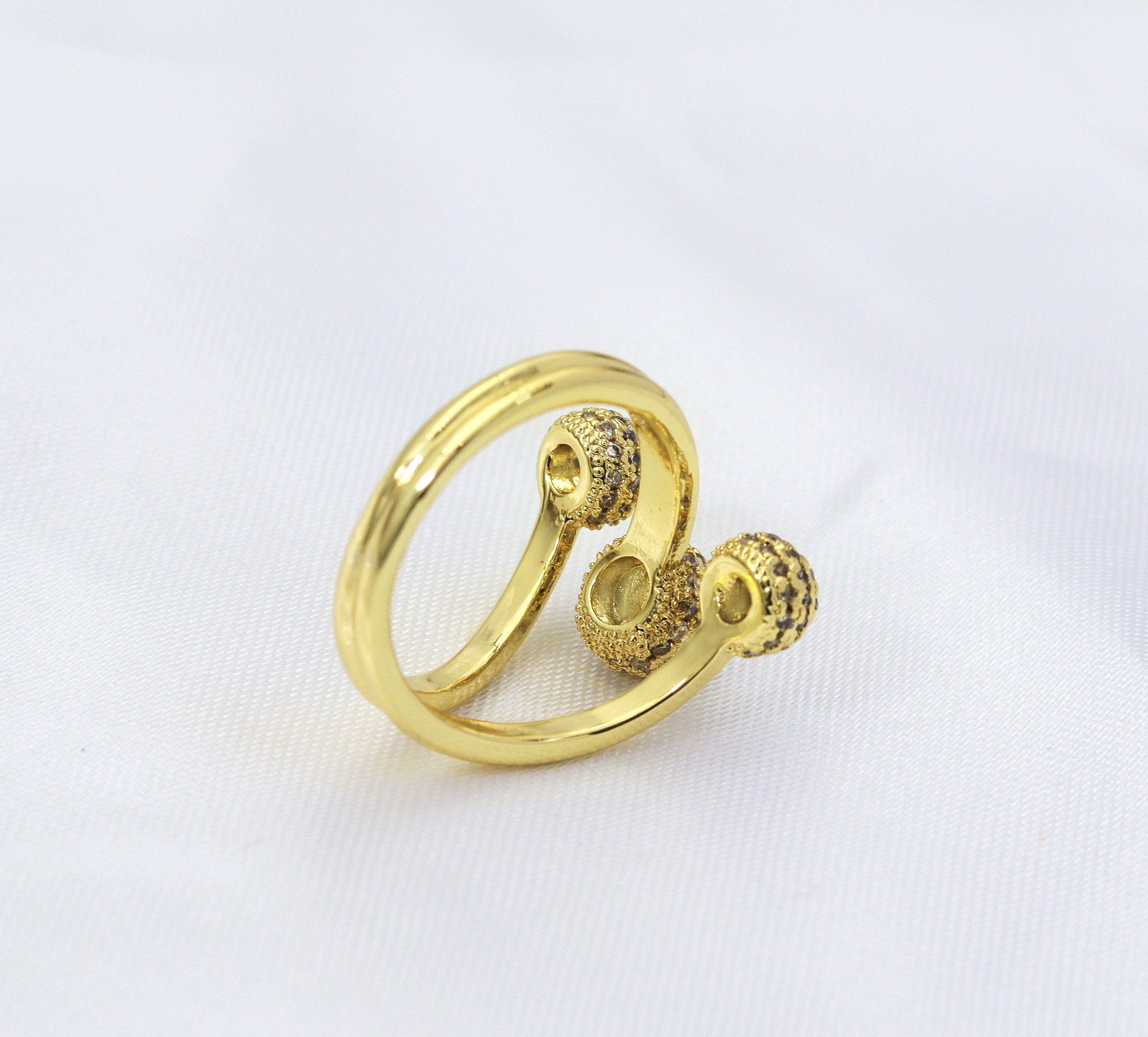 CZ Triple Ball Adjustable Ring, Sku#LD253