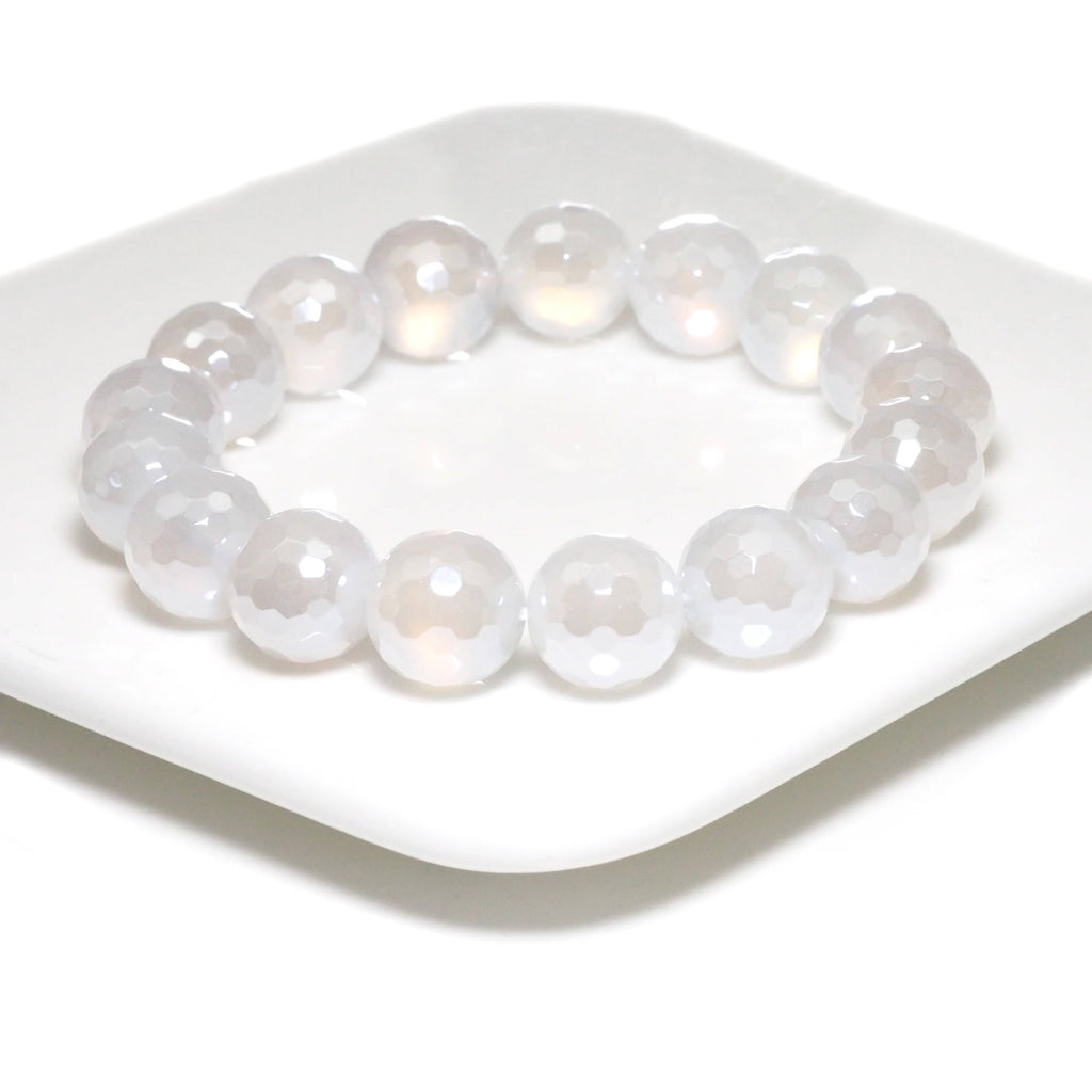 Mystic White Agate Round Faceted Stretchy Bracelet Sku#EF303