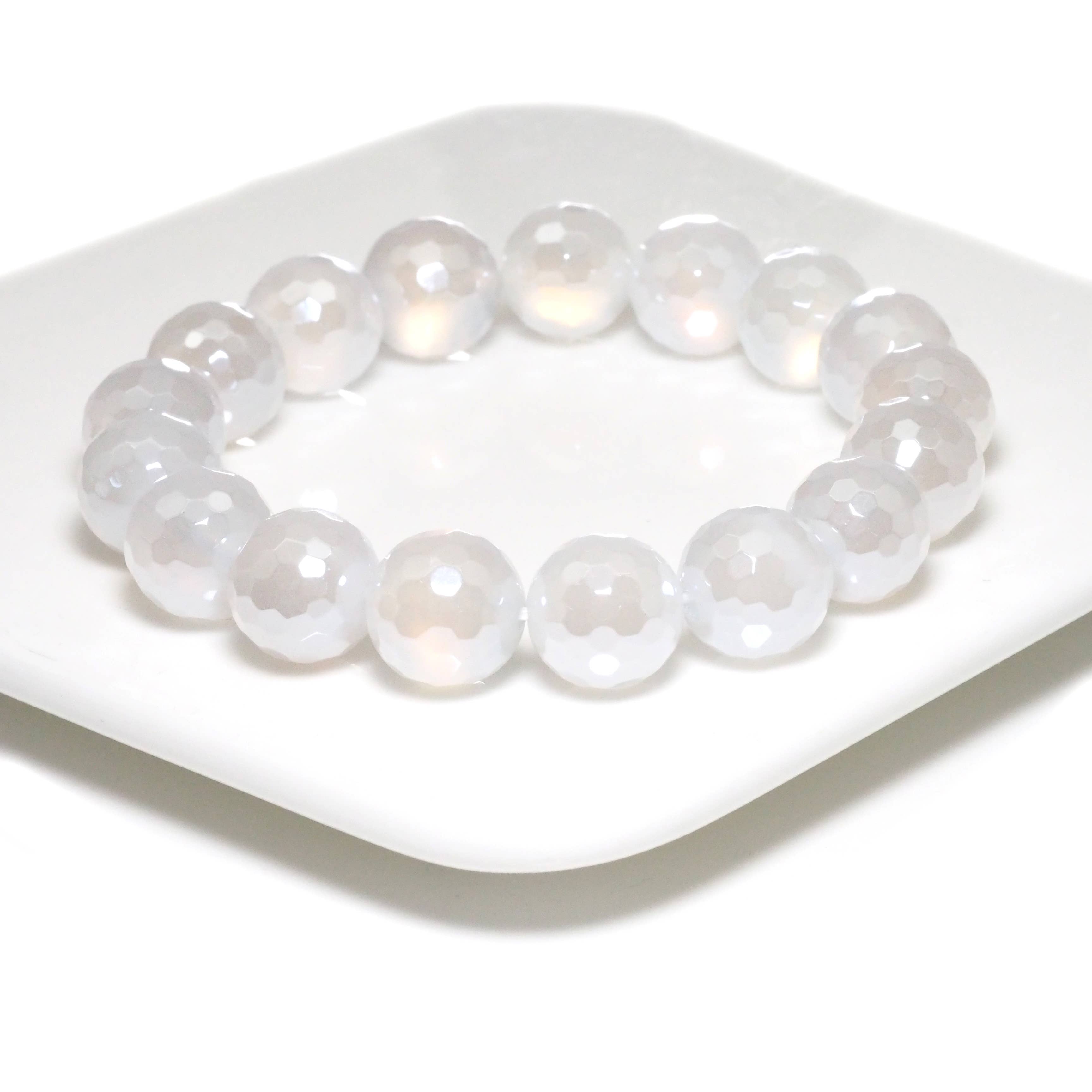Mystic White Agate Round Faceted Stretchy Bracelet Sku#EF303