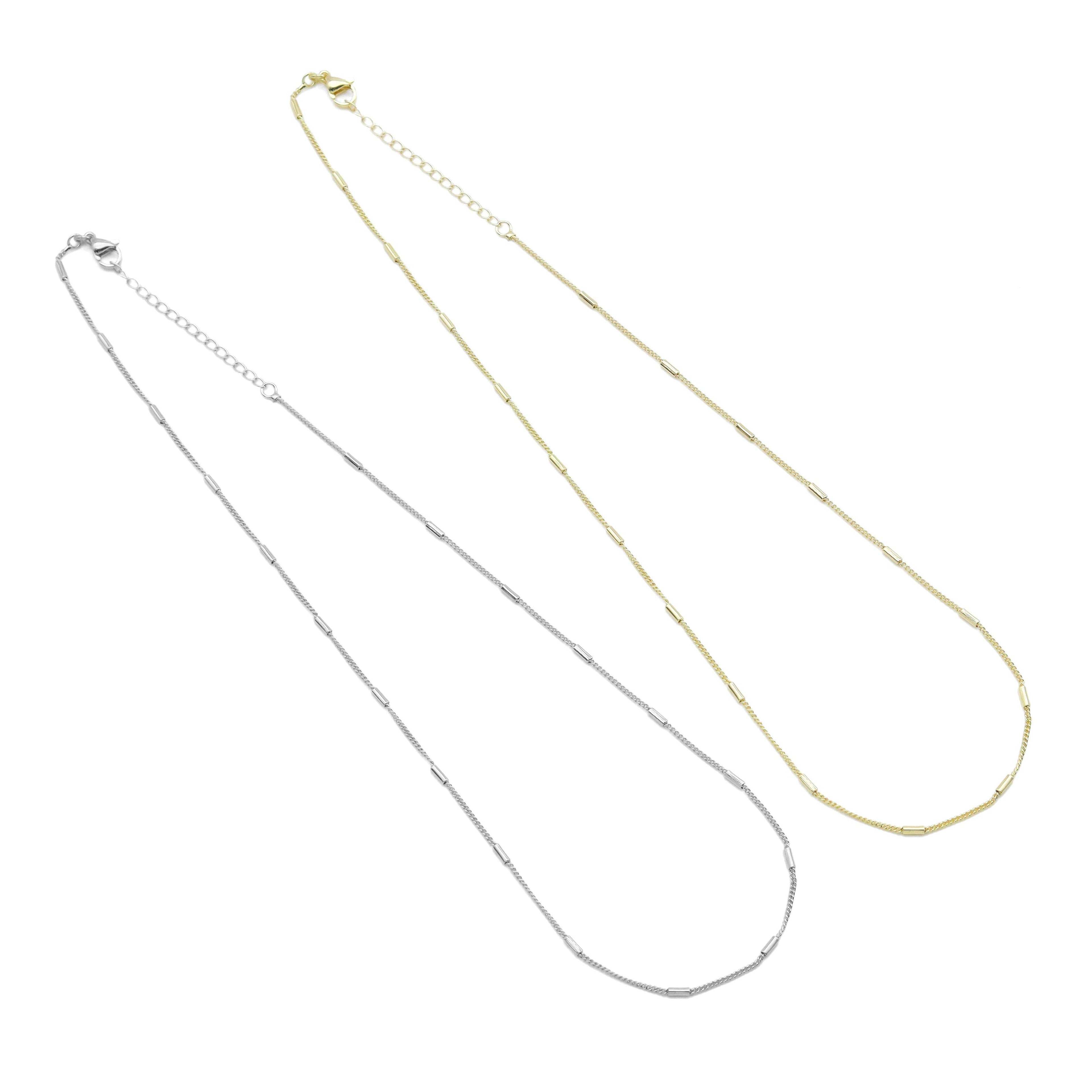 Gold Silver Satelliate cylinder Tube Chain Adjustable Necklace, Sku#LD604