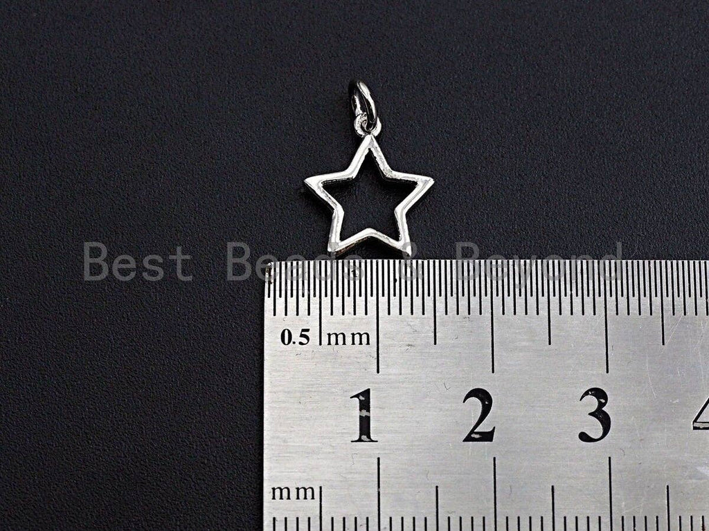 Five Point Star Shape Pendant, Five Point Star Frame Pendant, 24K Gold and Silver Tone, 12mm, Sku#Z767