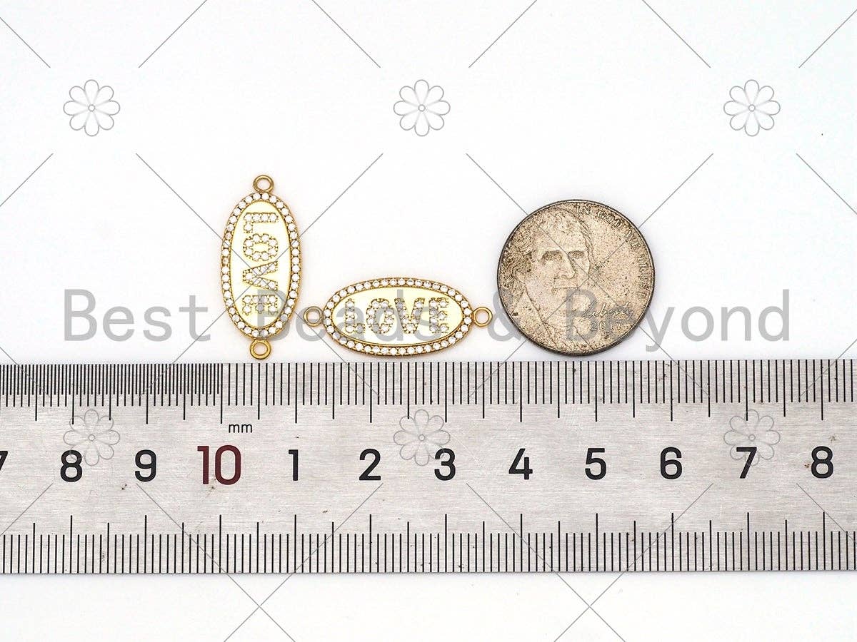 CZ Micro Pave Love word On Oval Shape Connector,18K Gold Filled Love Charm, Necklace Bracelet Connector,11x25mm,Sku#Y500