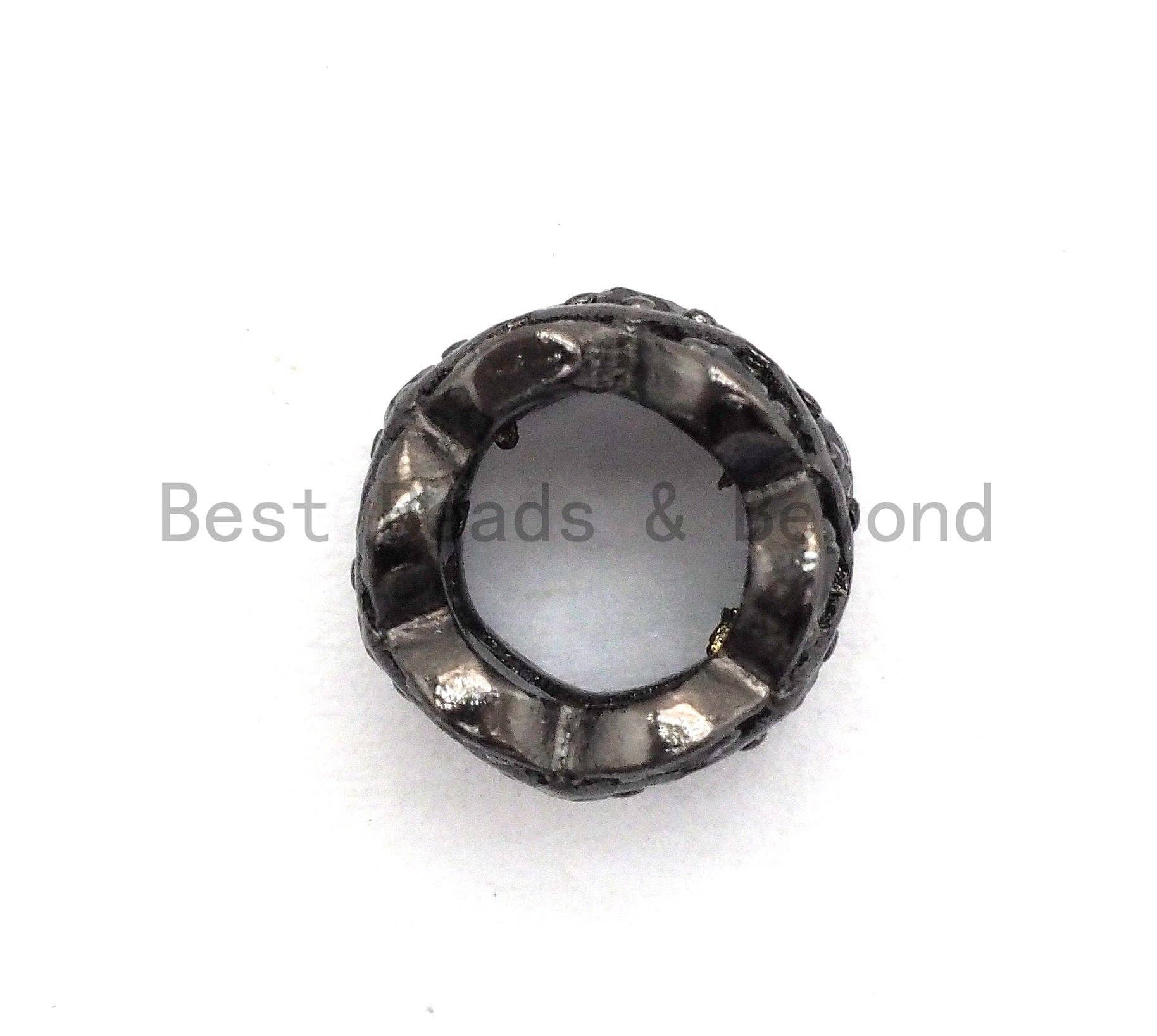 Black CZ Pave On Black Triple Layers Big Large Hole Cylinder Beads, Cubic Zirconia Black Color Cylinder Space Beads, 8x6mm, SKU#C92