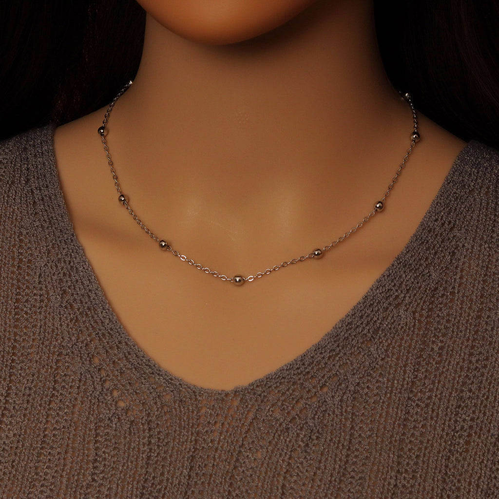 Gold Silver Satalite Ball Chain Adjustable Necklace, Sku#EF553