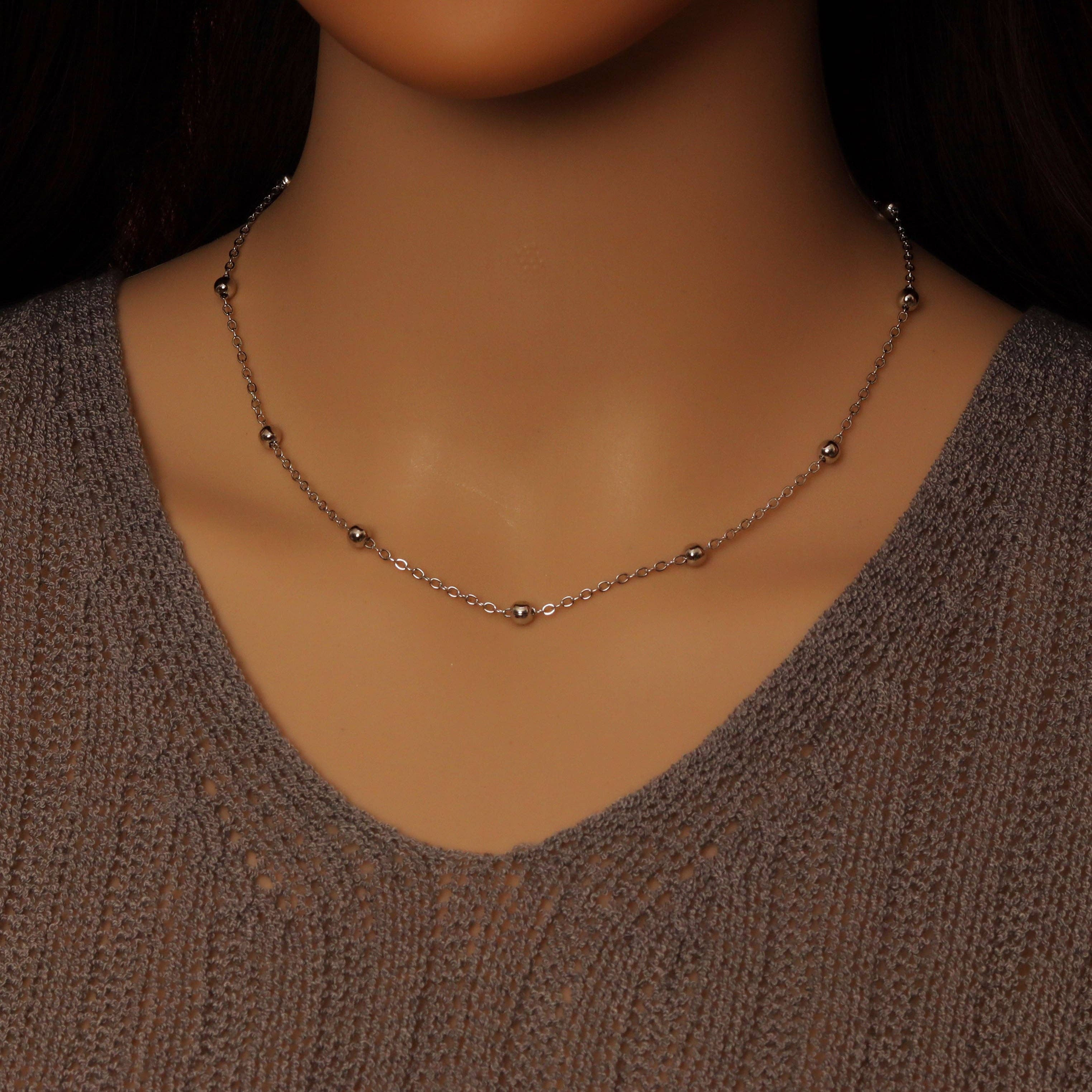 Gold Silver Satalite Ball Chain Adjustable Necklace, Sku#EF553