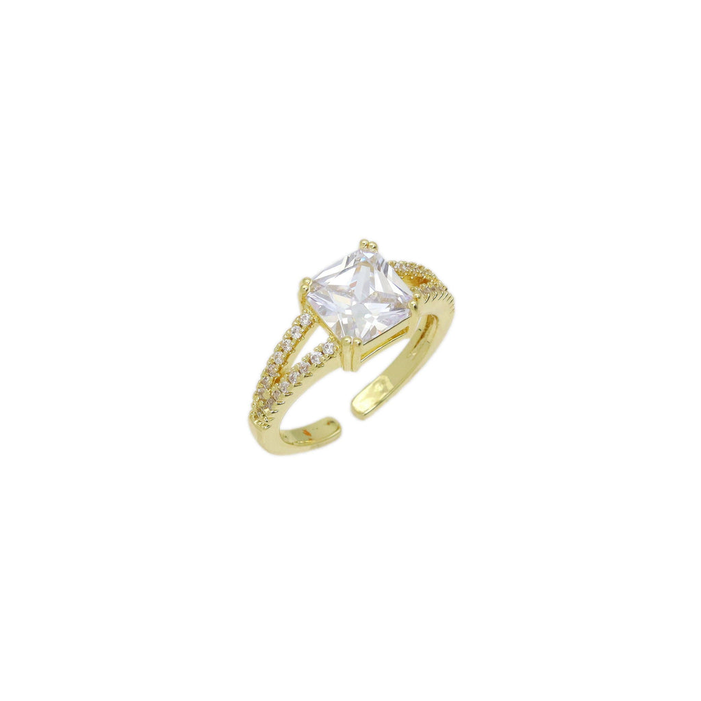Big Clear Square CZ Gold Adjustable Ring, Sku#LX479