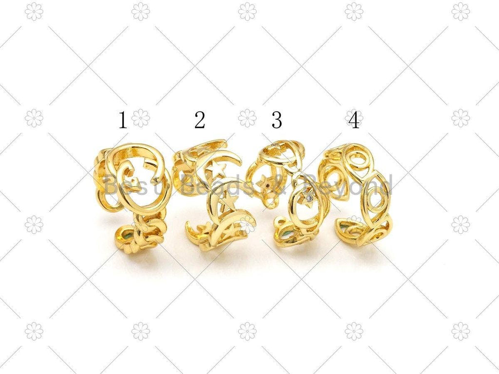 CZ Star Moon Evil Eye Globe Adjustable Ring, Sku#JL57