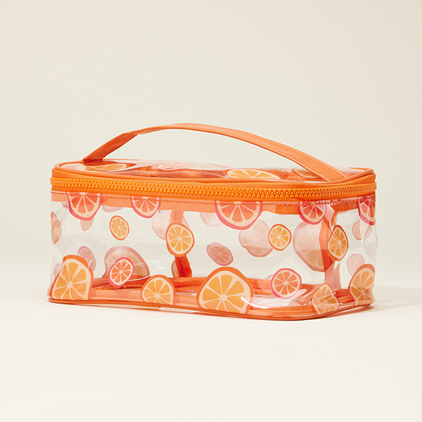 Orange Print Clear Makeup Bag With Handle