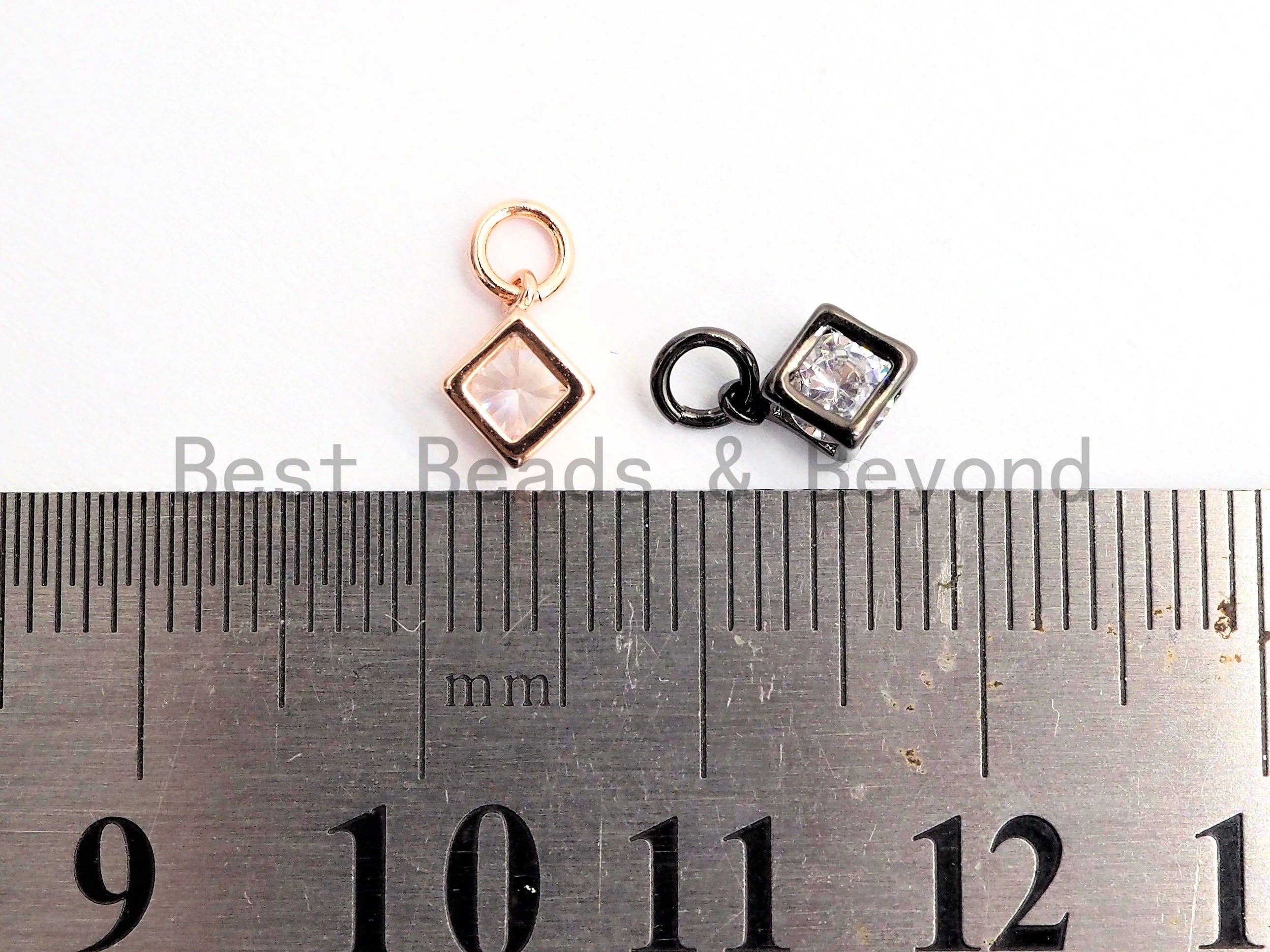 2pcs CZ Micro Pave Square Cubic Shape Pendant/Charm,Clear Cubic Zirconia Charm, Necklace Bracelet Charm Pendant,6x8mm,sku#Y157