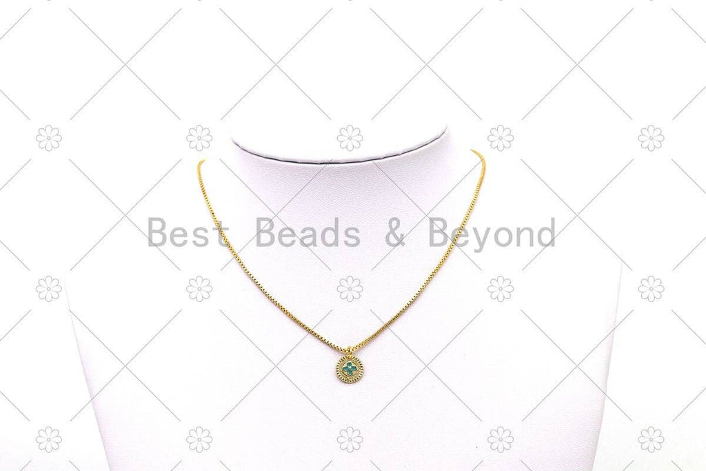Cute Enamel Clover On Round Coin Shape Pendant, 18K Gold Filled Clover Charm, Necklace Bracelet Charm Pendant,Sku#Z1419