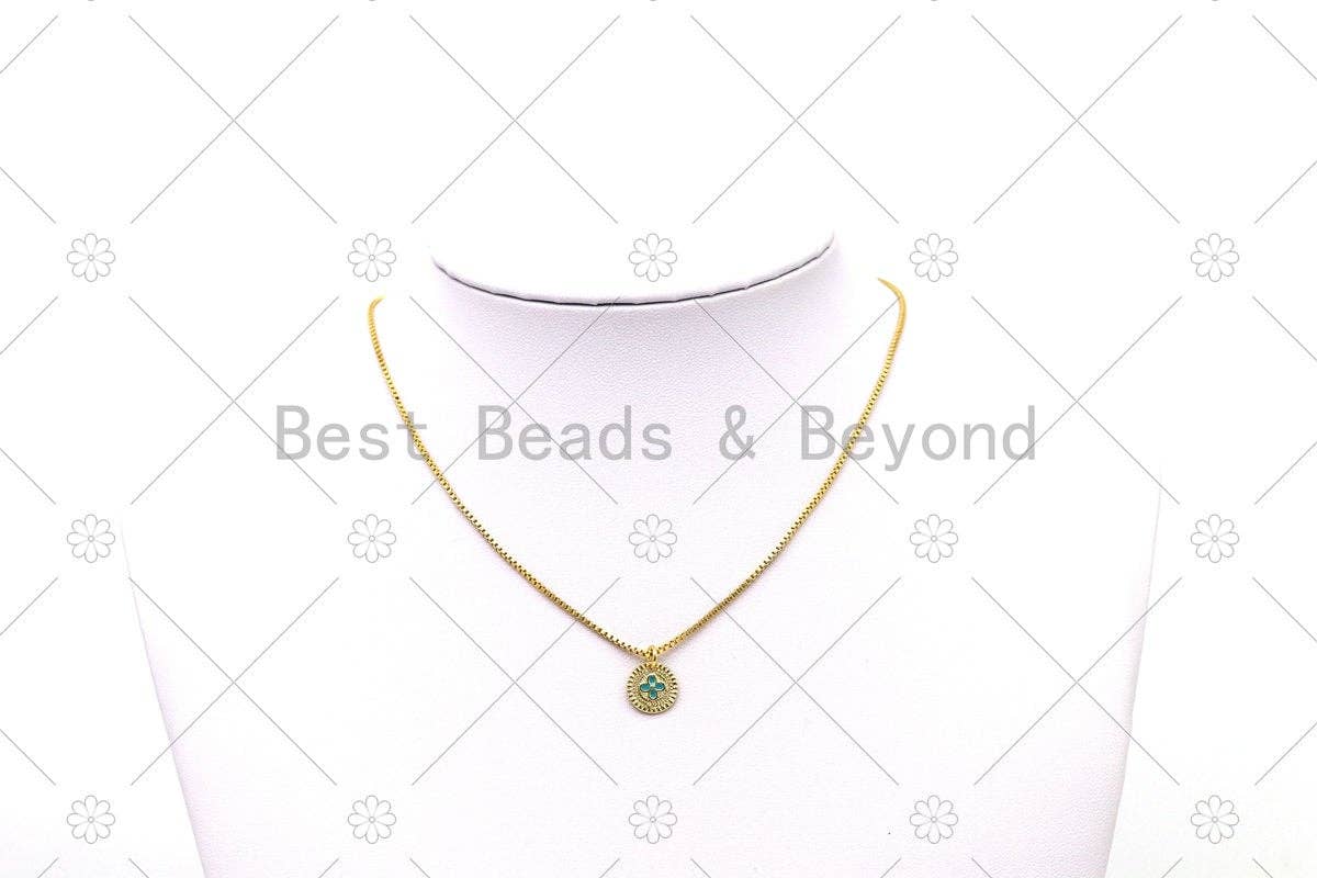 Cute Enamel Clover On Round Coin Shape Pendant, 18K Gold Filled Clover Charm, Necklace Bracelet Charm Pendant,Sku#Z1419