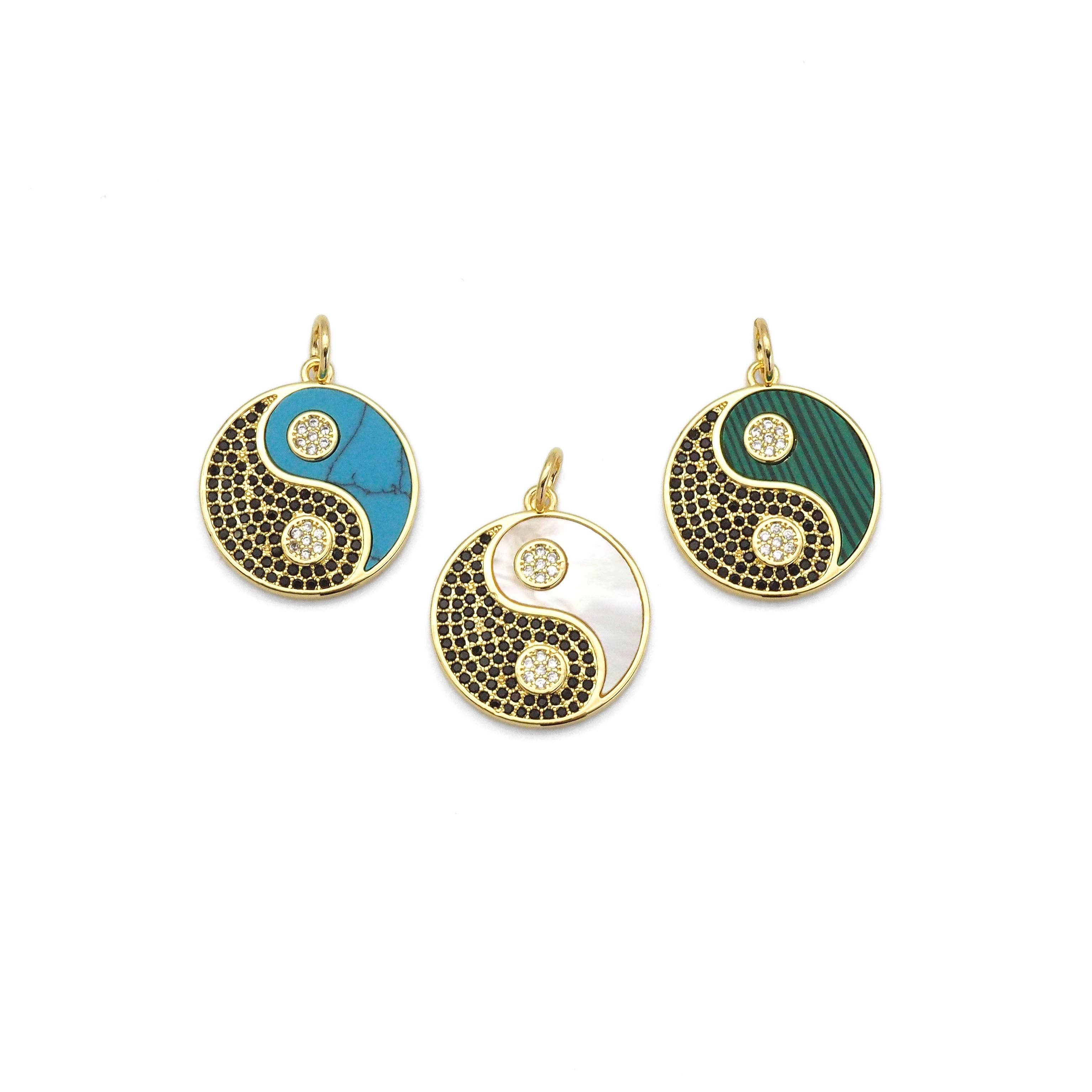 Gemstone CZ Pave Taiji Yinyang Charm, Sku#LX259