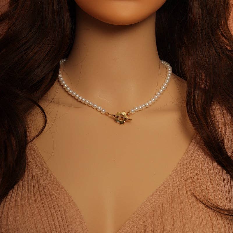 Gold Flower White Mother of Pearl Necklace,sku#EF312