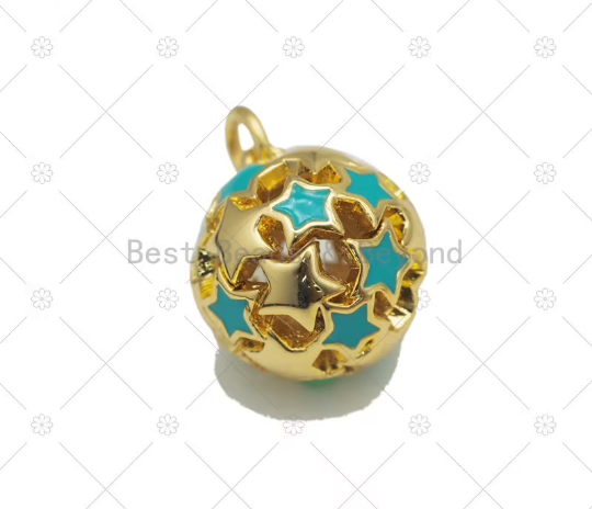 Colorful Enamel Five Point Star On Round Ball Shape Pendant,