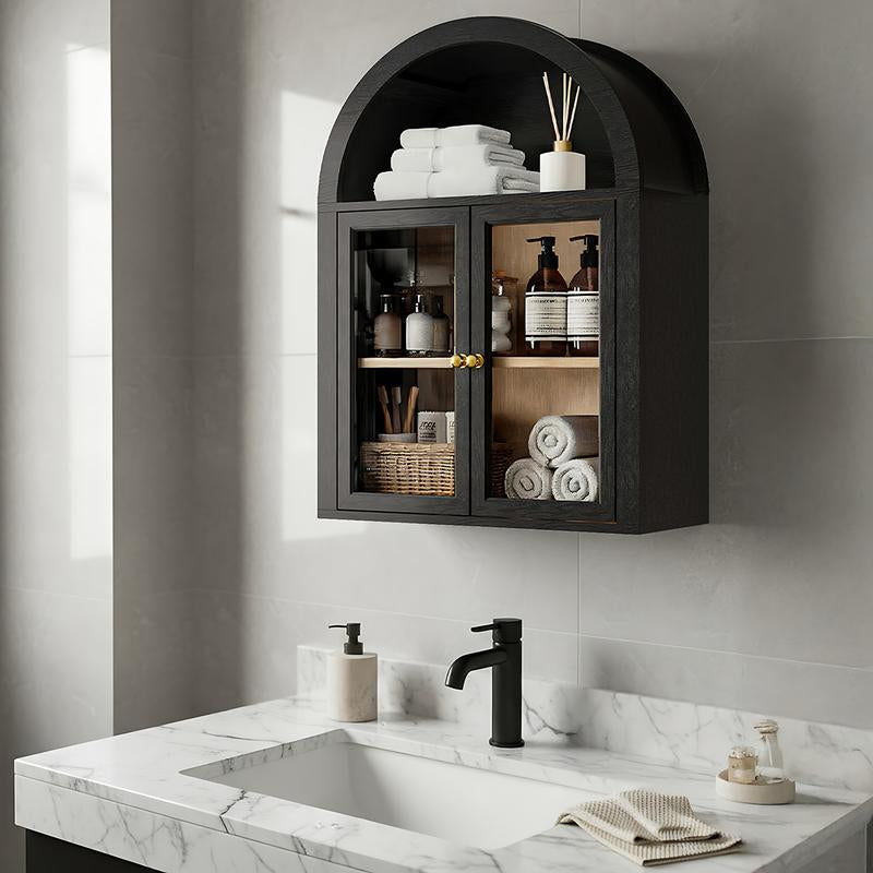Arched Wall Mounted Medicine Cabinets with Tempered Glass Doors,Bathroom Cabinet with Adjustable Shelf for Kitchen,Living Room