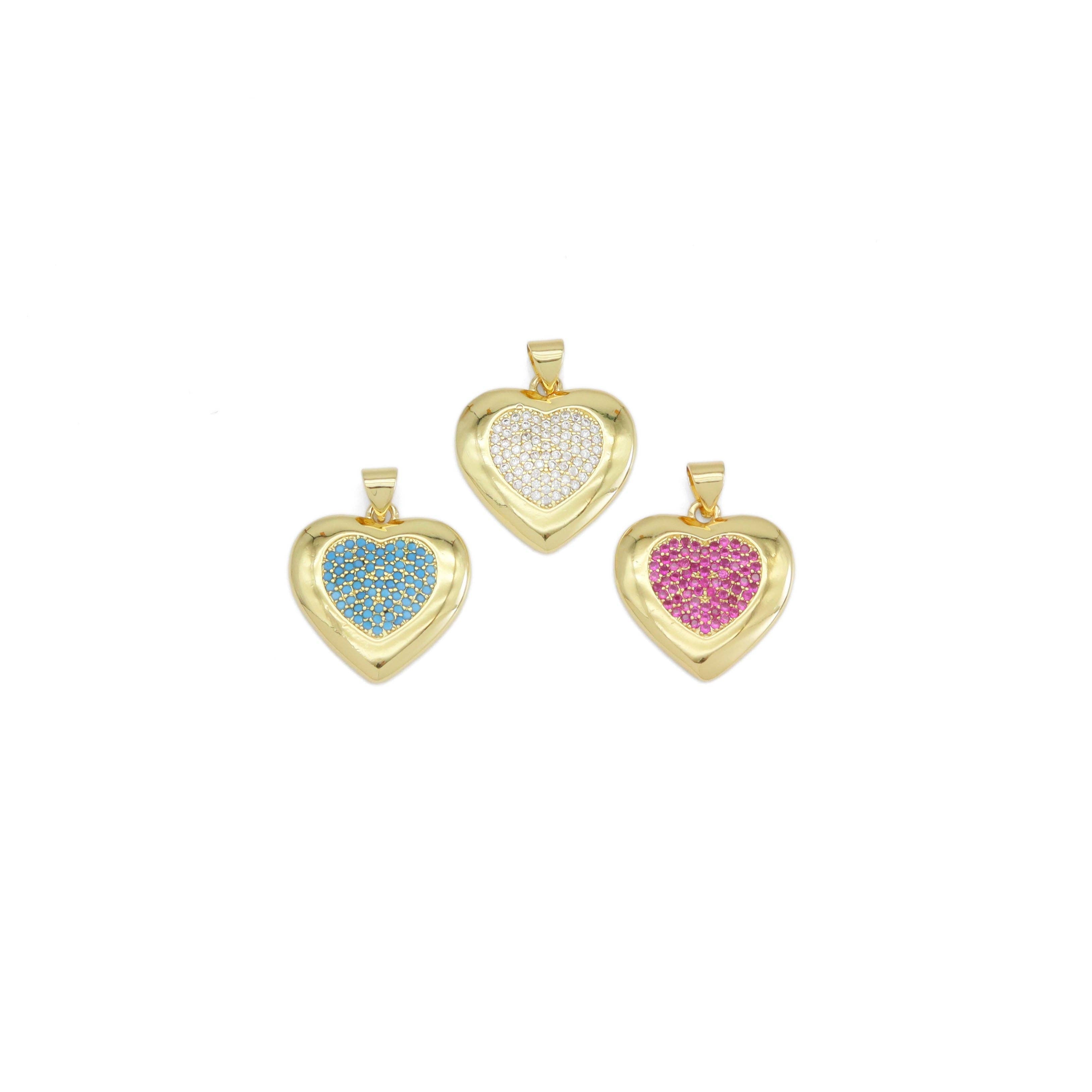 Gold Colorful CZ Heart Shape Charm, Sku#A165