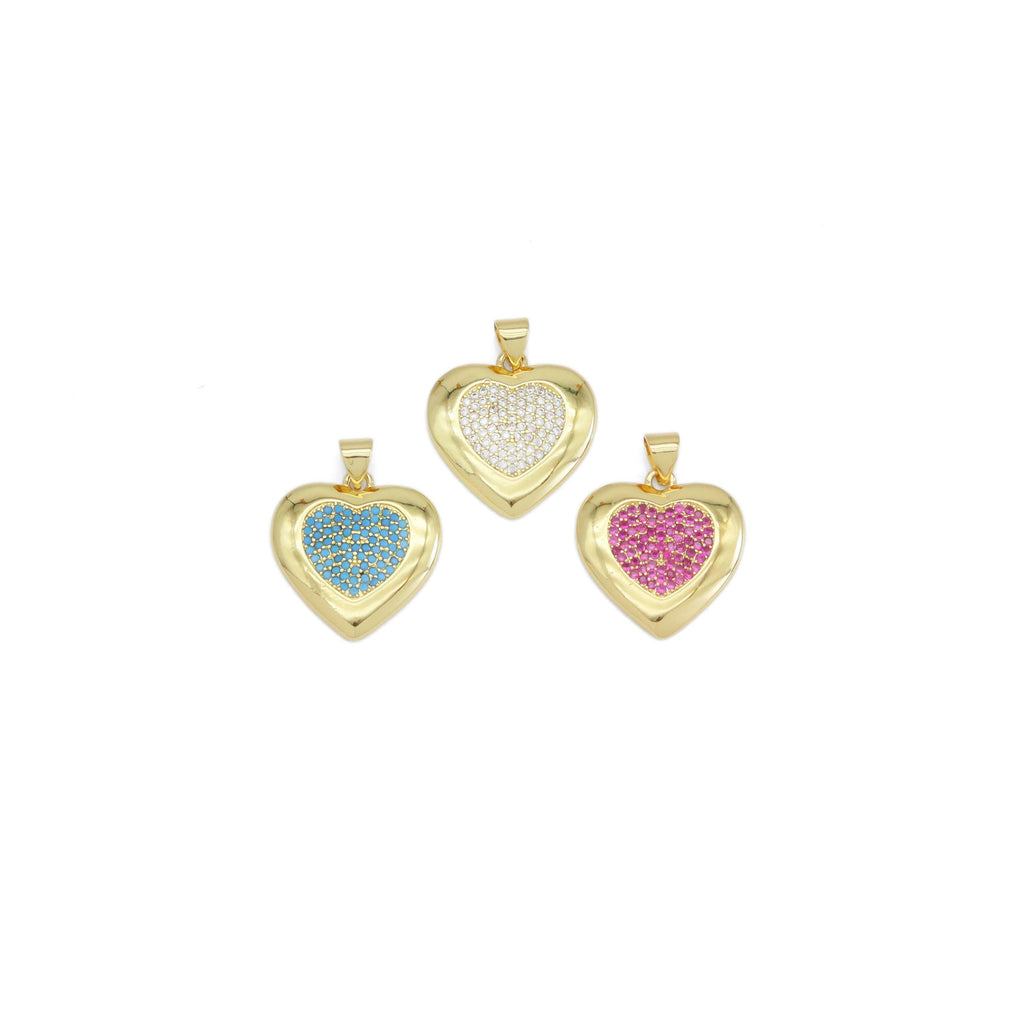 Gold Colorful CZ Heart Shape Charm, Sku#A165