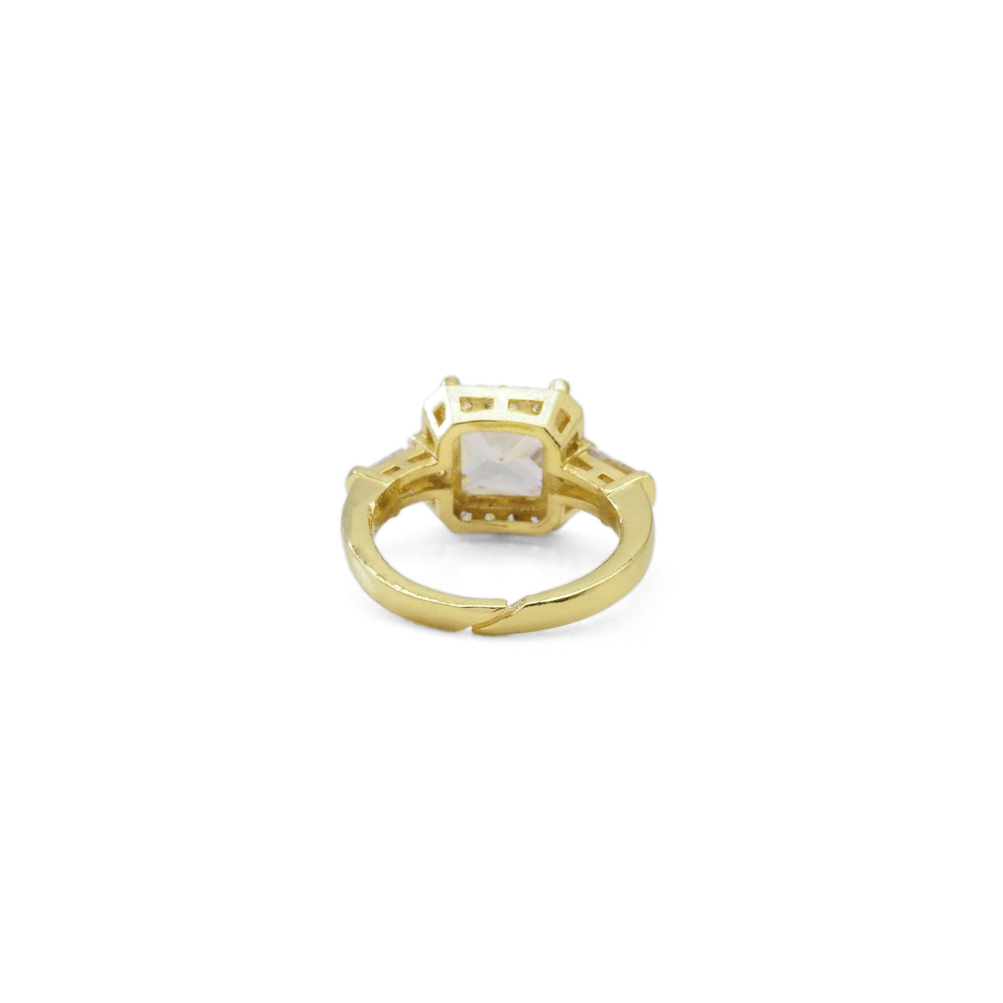 Gold Silver Big Square CZ Adjustable Ring, Sku#A113