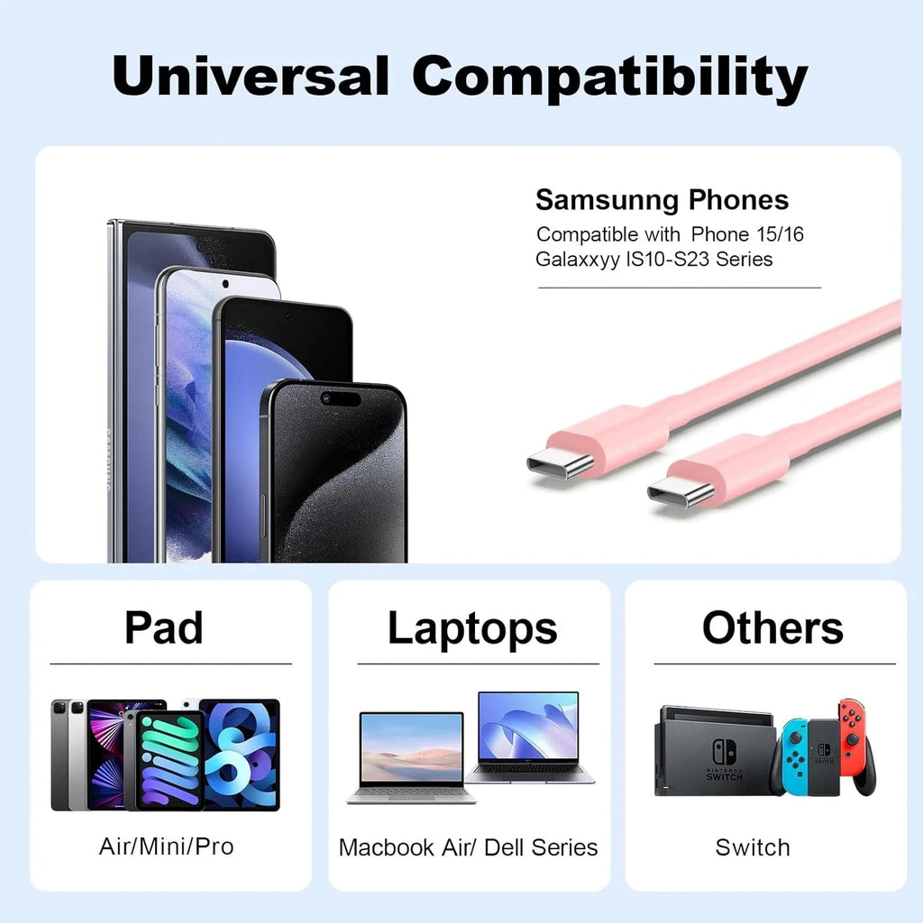 2 Pack Pink USB C Charger Blocks with 6FT Cords for iPhone 17/16/15 - Compatible with iPhone Air, Pro & Max Models