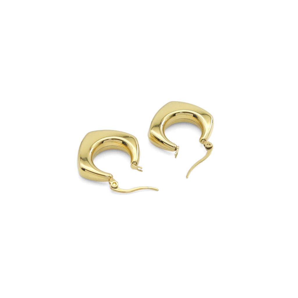 Plain Gold Chunky Rhombus Shape Hoop Earrings, Sku#LX469