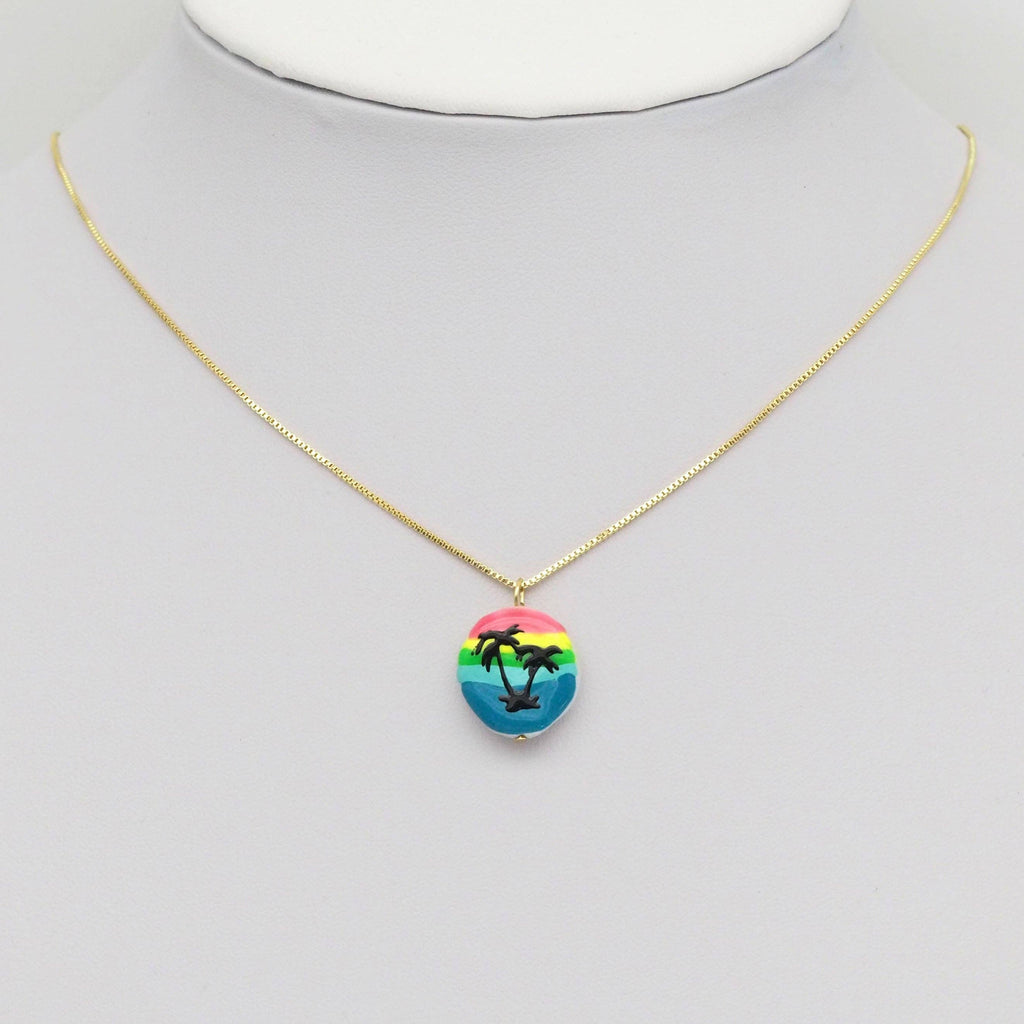 Beach Coconut Tree on Pearl Beads Charm, Y881