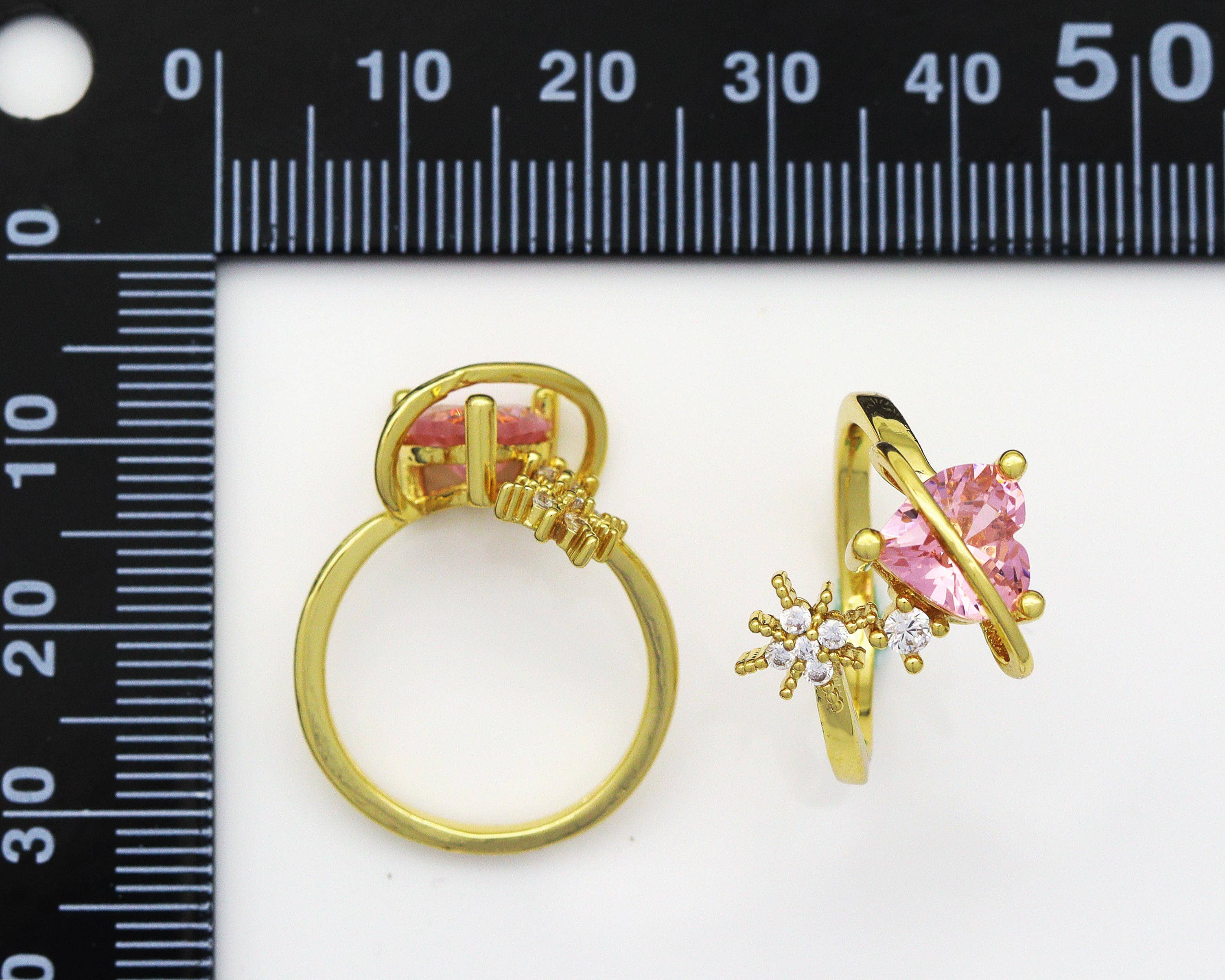 Red/Green/Pink CZ Heart with Star Adjustable Ring, Sku#LD285
