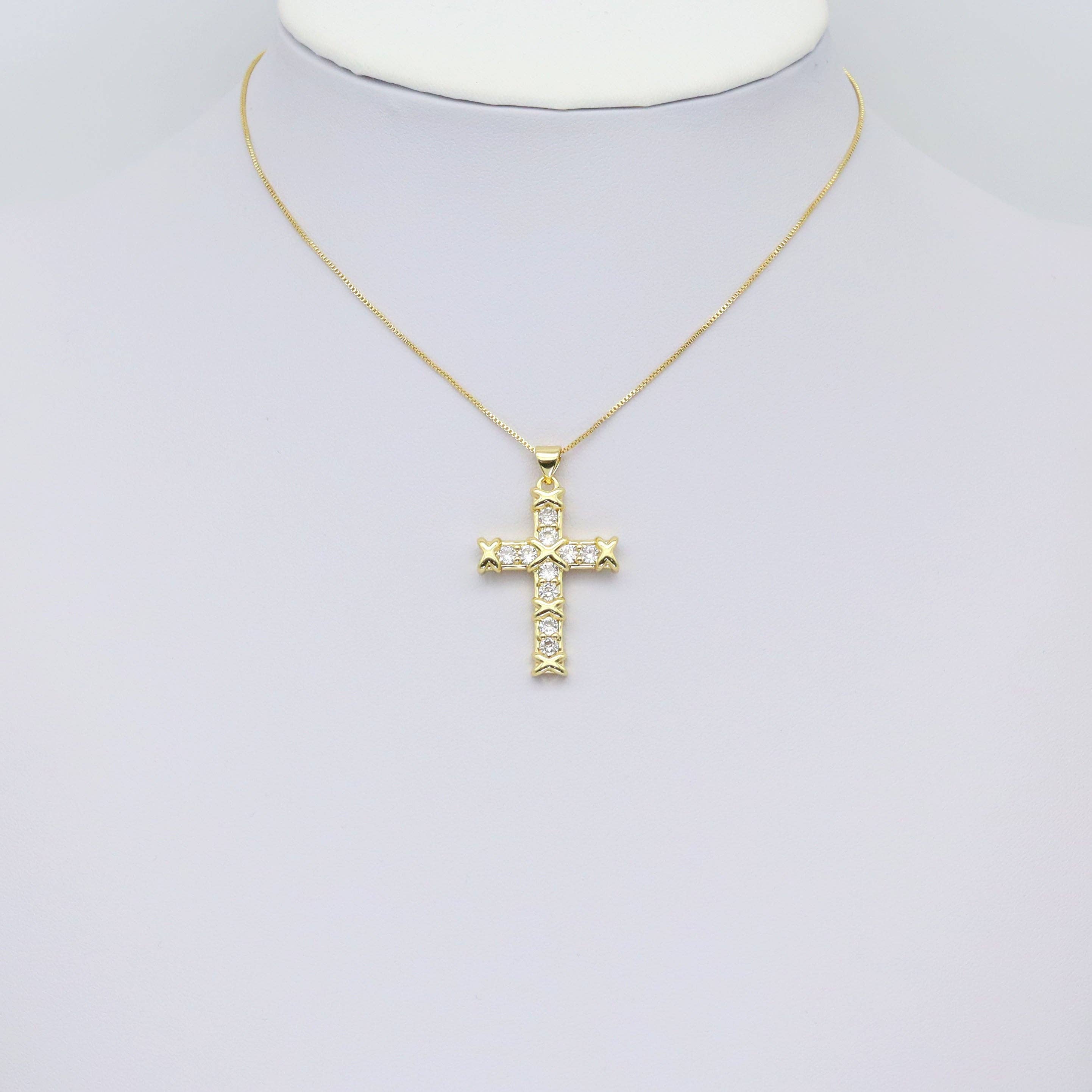 Gold Silver Clear CZ Cross Shape Pendant, Sku#LX441