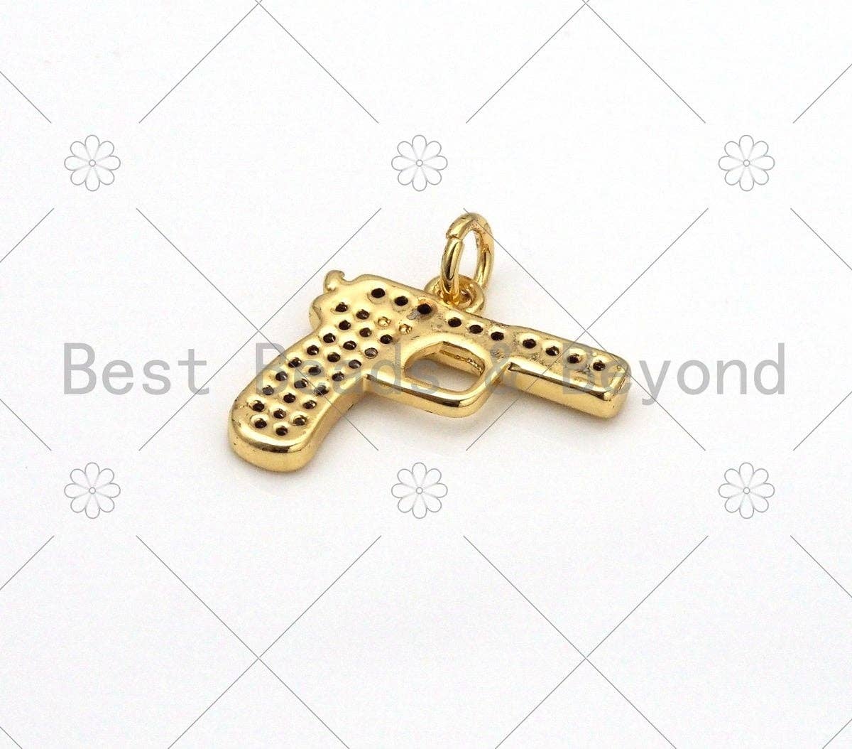CZ Micro Pave Pistol Shape Pendant,18K Gold Filled Gun Charm, Necklace Bracelet Charm Pendant,17x16mm, Sku#LD147