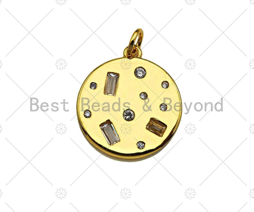 Baguette CZ Micro Pave Round Coin Shape Pendant/Charm, Sku#L450
