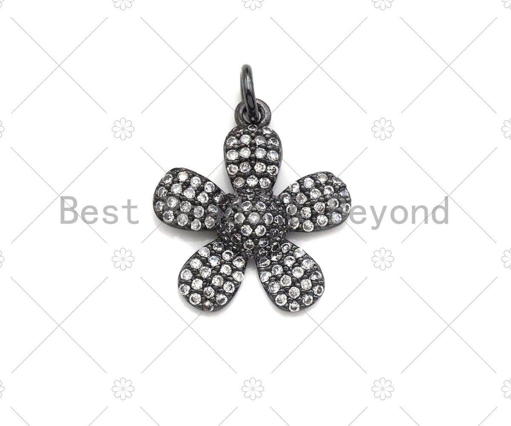 CZ Micro Pave Flower Pendant/Charm,Cubic Zirconia Paved Charm, Necklace Bracelet Charm Pendant, 16mm,sku#Z1205