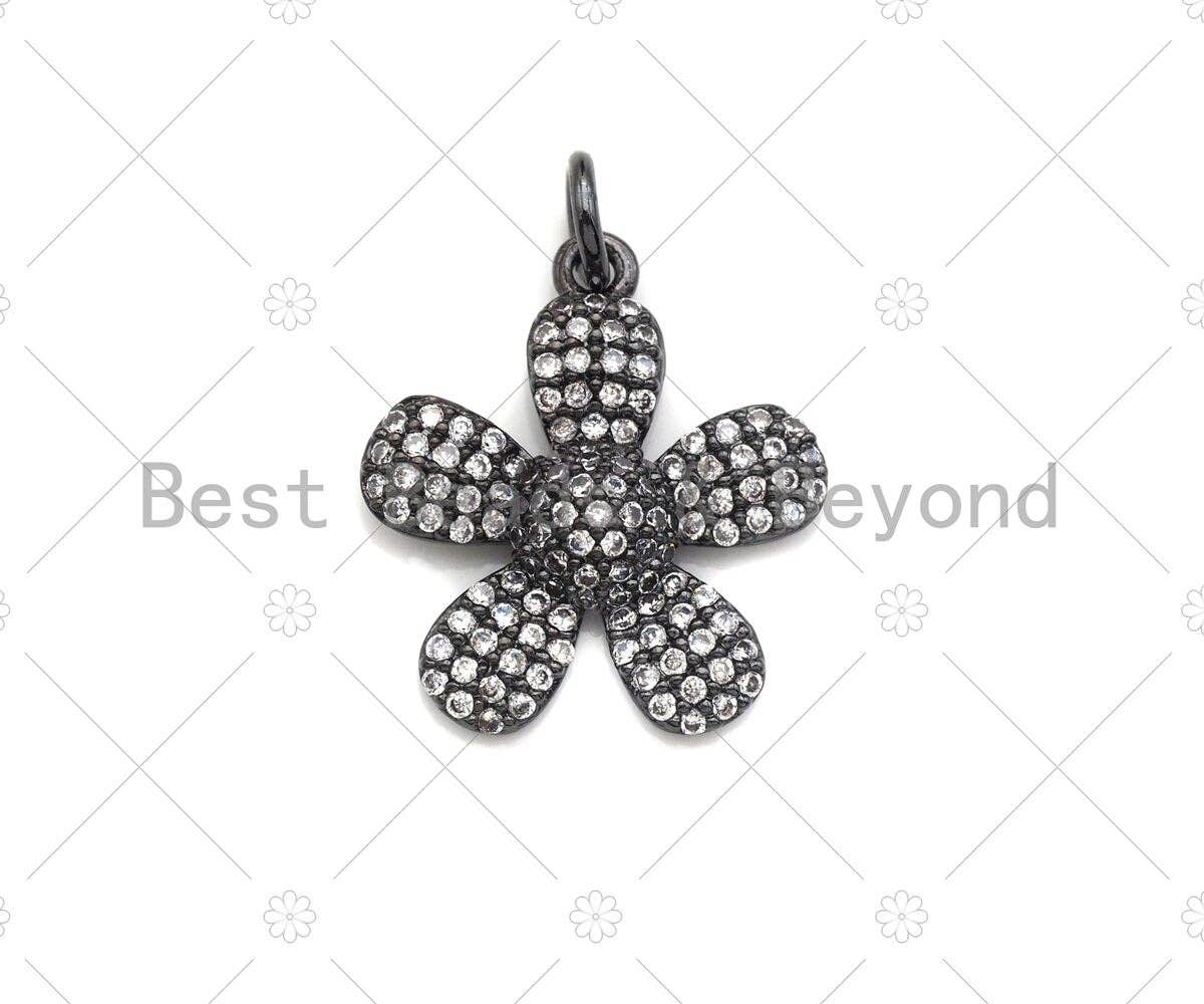CZ Micro Pave Flower Pendant/Charm,Cubic Zirconia Paved Charm, Necklace Bracelet Charm Pendant, 16mm,sku#Z1205