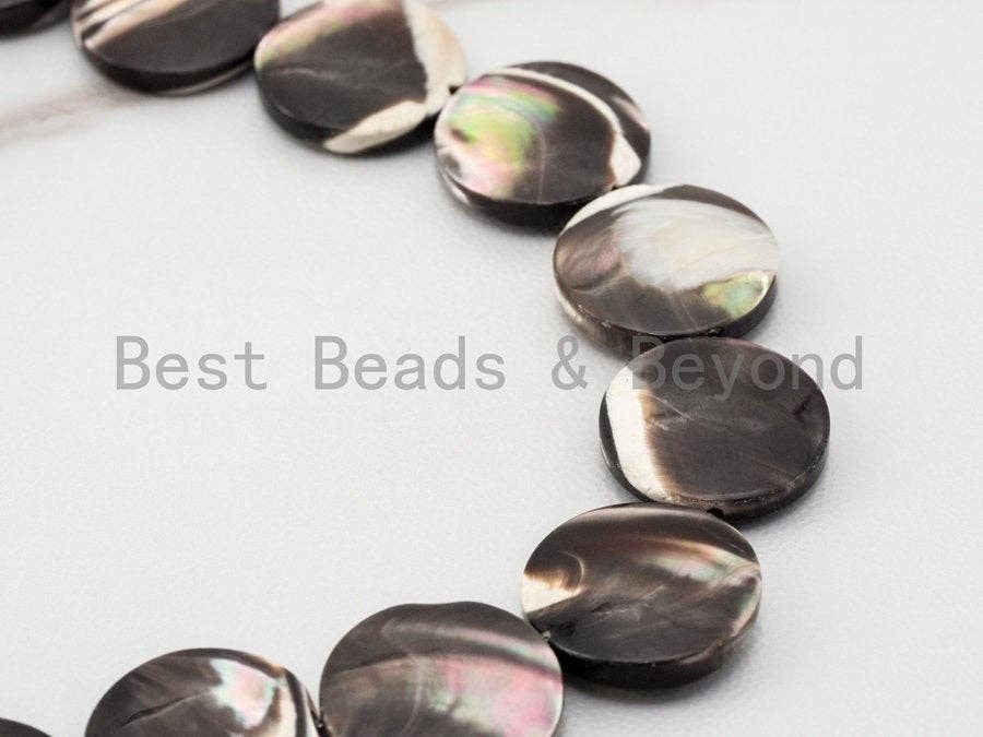 Natural Mother of Pearl beads, 10mm/12mm/15mm Brown Plated Mother of Pearl Flat Coin Beads strand, 16inch full strand, SKU#T45