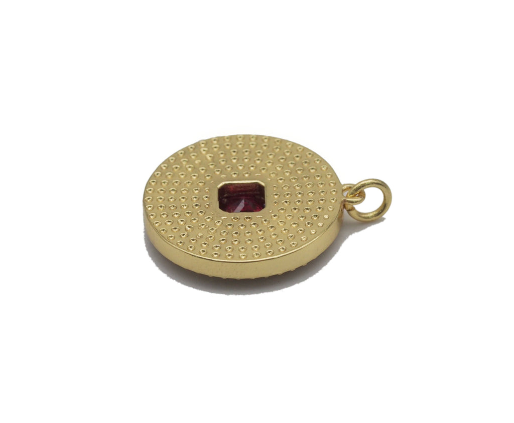 Gold CZ on MOP/Turquoise Round Charm, Sku#L692