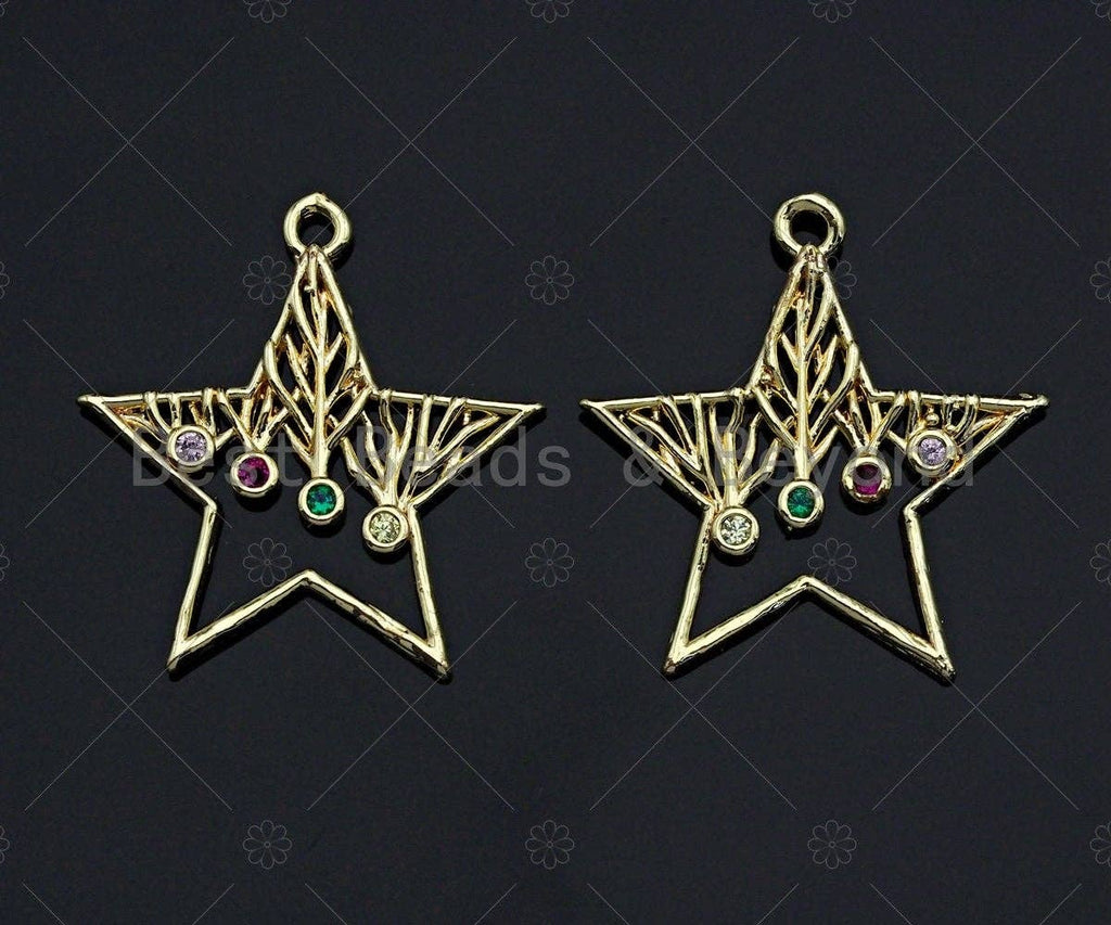 Filigree Gold Mulitcolor Stone Lacy Star/half Circle/Fan Shape Charm, Brushed Gold  Charm Pendants for Earrings necklace making, sku#CP03