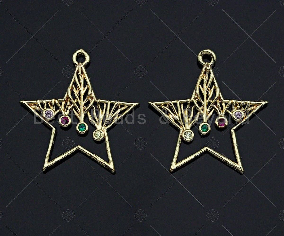 Filigree Gold Mulitcolor Stone Lacy Star/half Circle/Fan Shape Charm, Brushed Gold  Charm Pendants for Earrings necklace making, sku#CP03