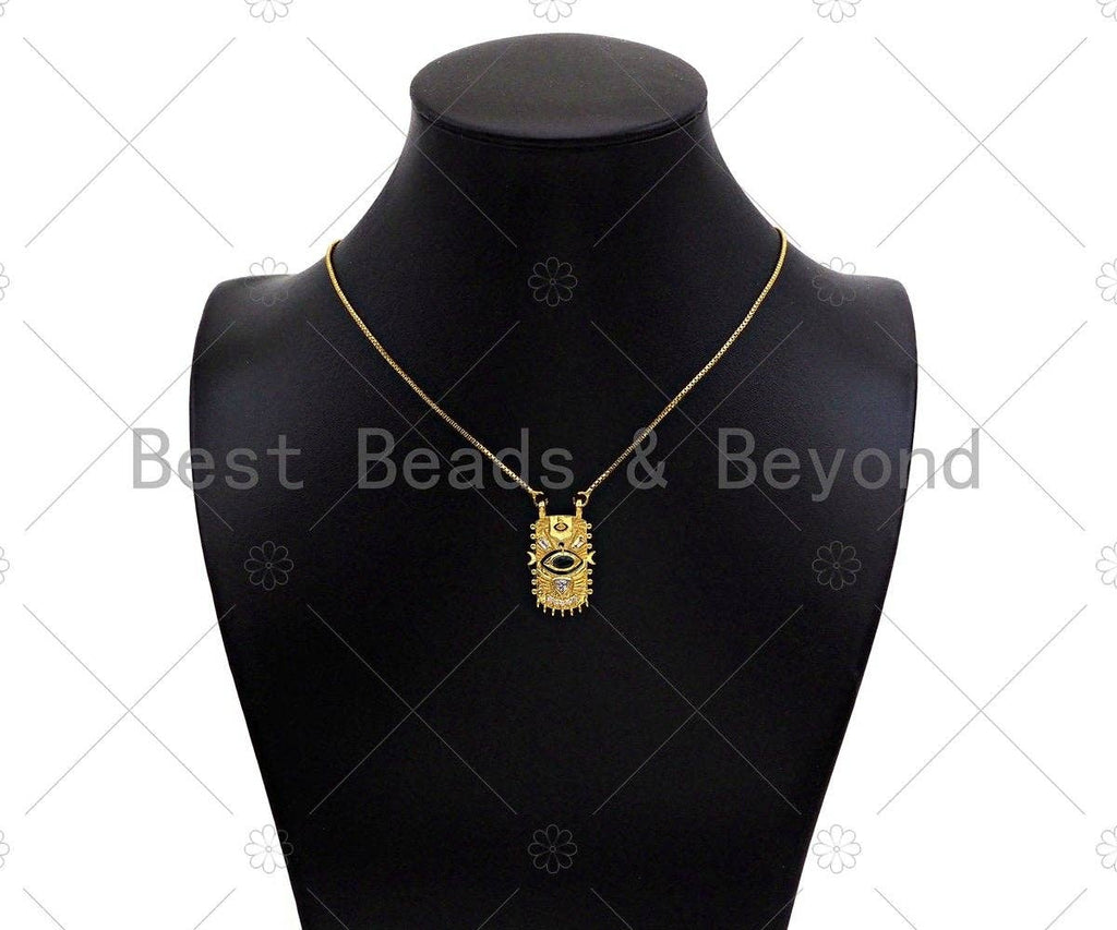 CZ Micro Pave Green Evil Eye On Rectangle Shield Shape Pendant,Evil Eye Shaking Back and Forth Charm, Gold Charm,16x28mm,Sku#Z1323