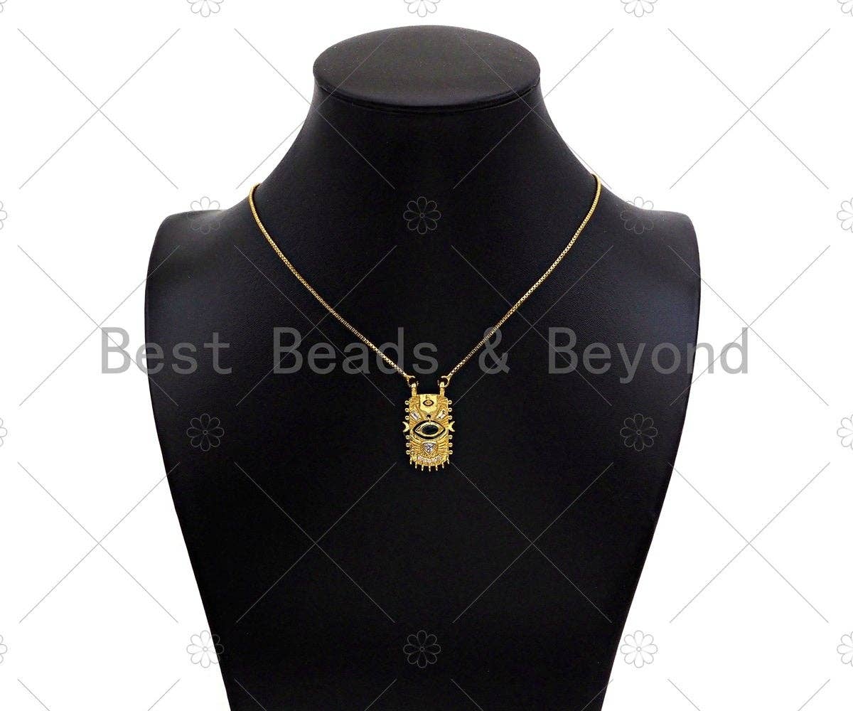 CZ Micro Pave Green Evil Eye On Rectangle Shield Shape Pendant,Evil Eye Shaking Back and Forth Charm, Gold Charm,16x28mm,Sku#Z1323