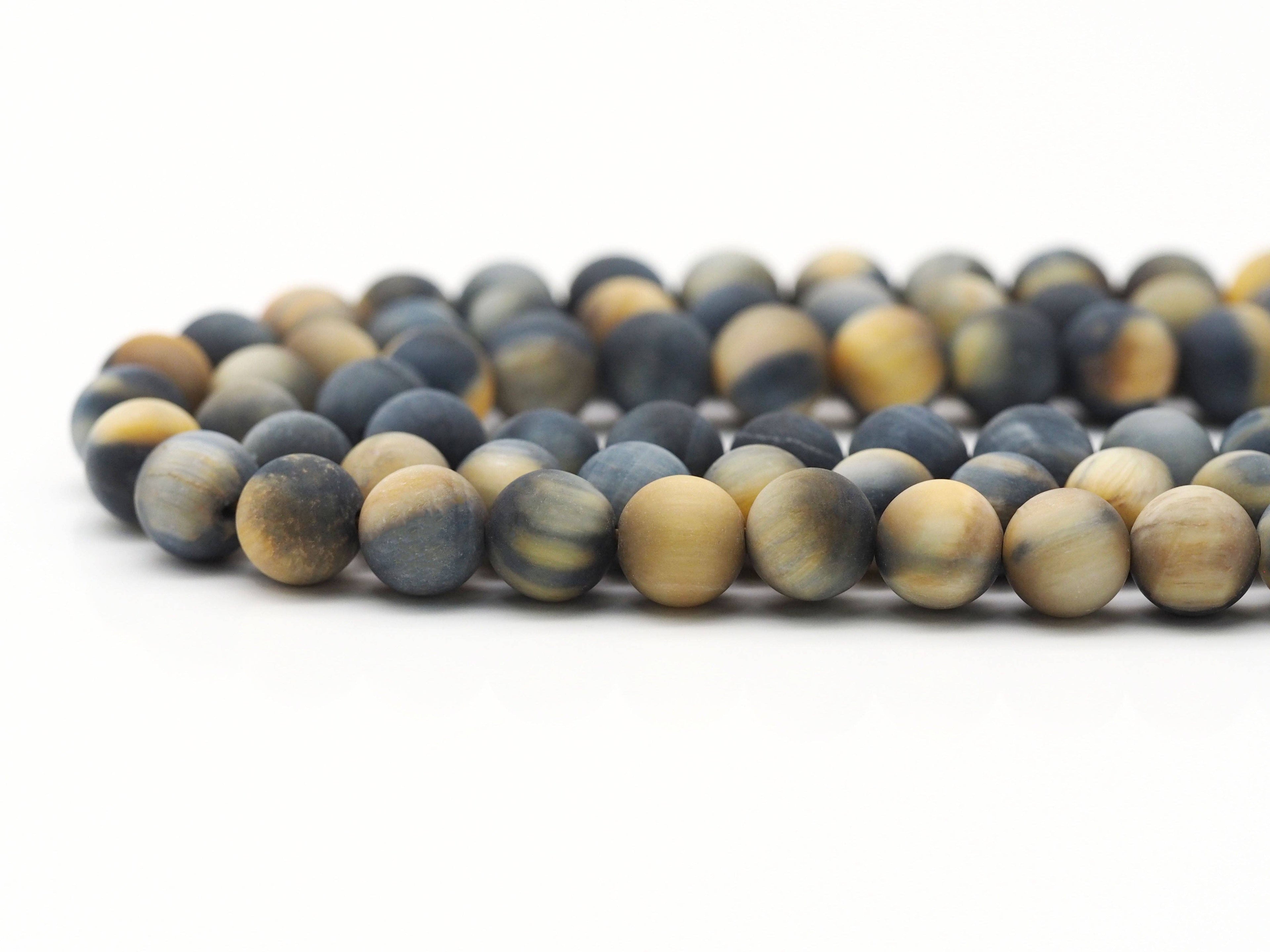 Matt Golden Blue Tiger Eye Round Smooth Beads, Sku#UA276